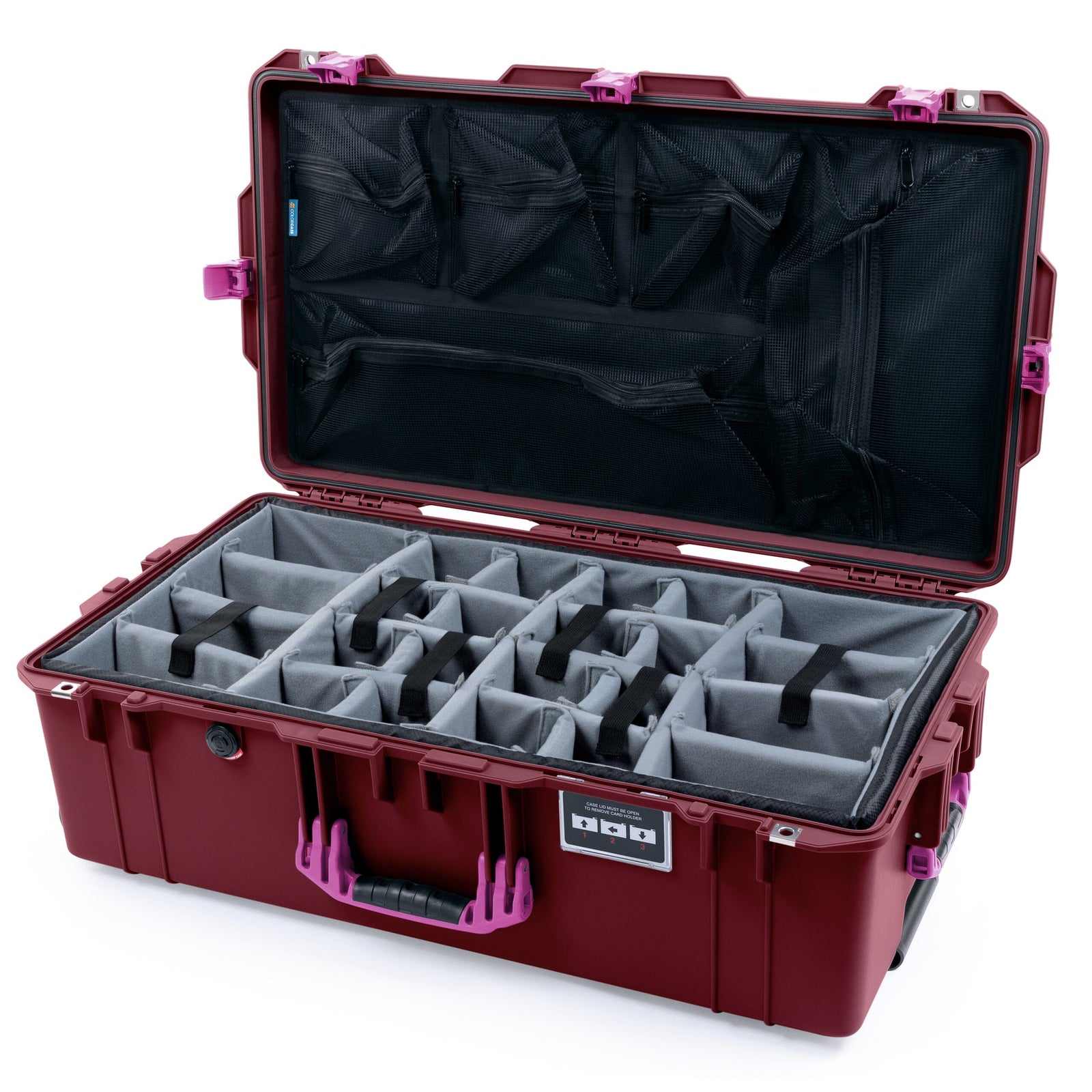 Pelican 1615 Air Case - Oxblood & Magenta Trolley Gray Padded Microfiber Dividers with Mesh Lid Organizer ColorCase 016150-0170-510-401-400