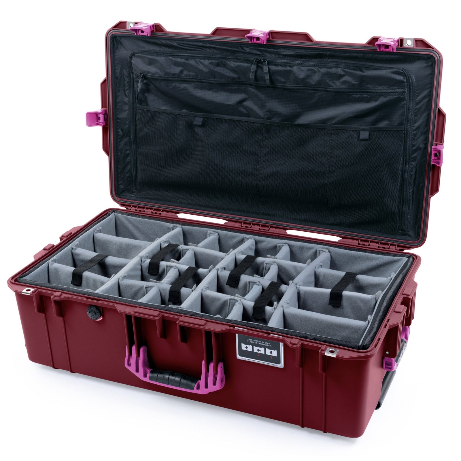 Pelican 1615 Air Case - Oxblood & Magenta Trolley - Padded Microfiber Dividers / TRVL Lid Organizer