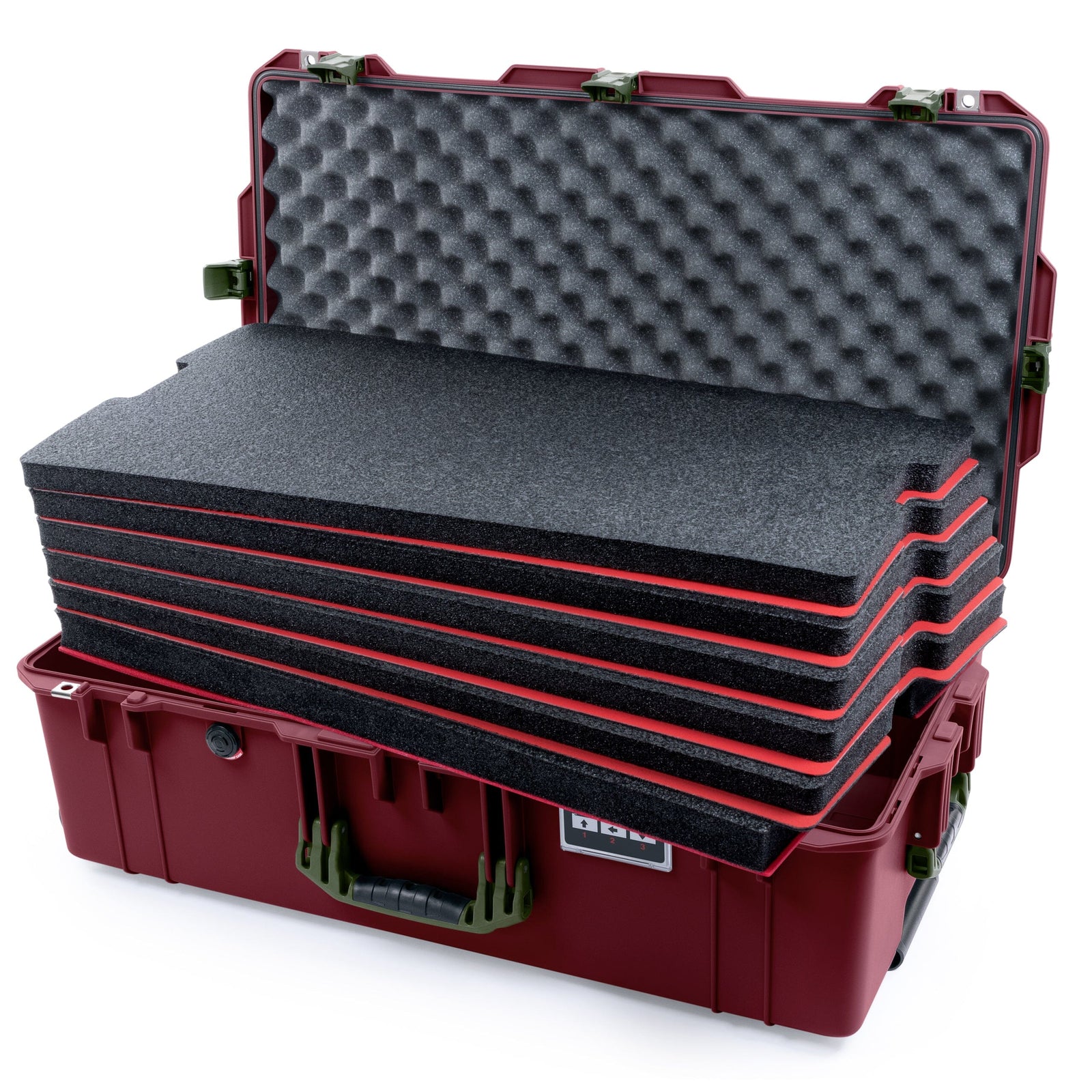 Pelican 1615 Air Case - Oxblood & OD Green Custom Tool Kit (6 Foam Inserts with Convoluted Lid Foam) ColorCase 016150-0060-510-131