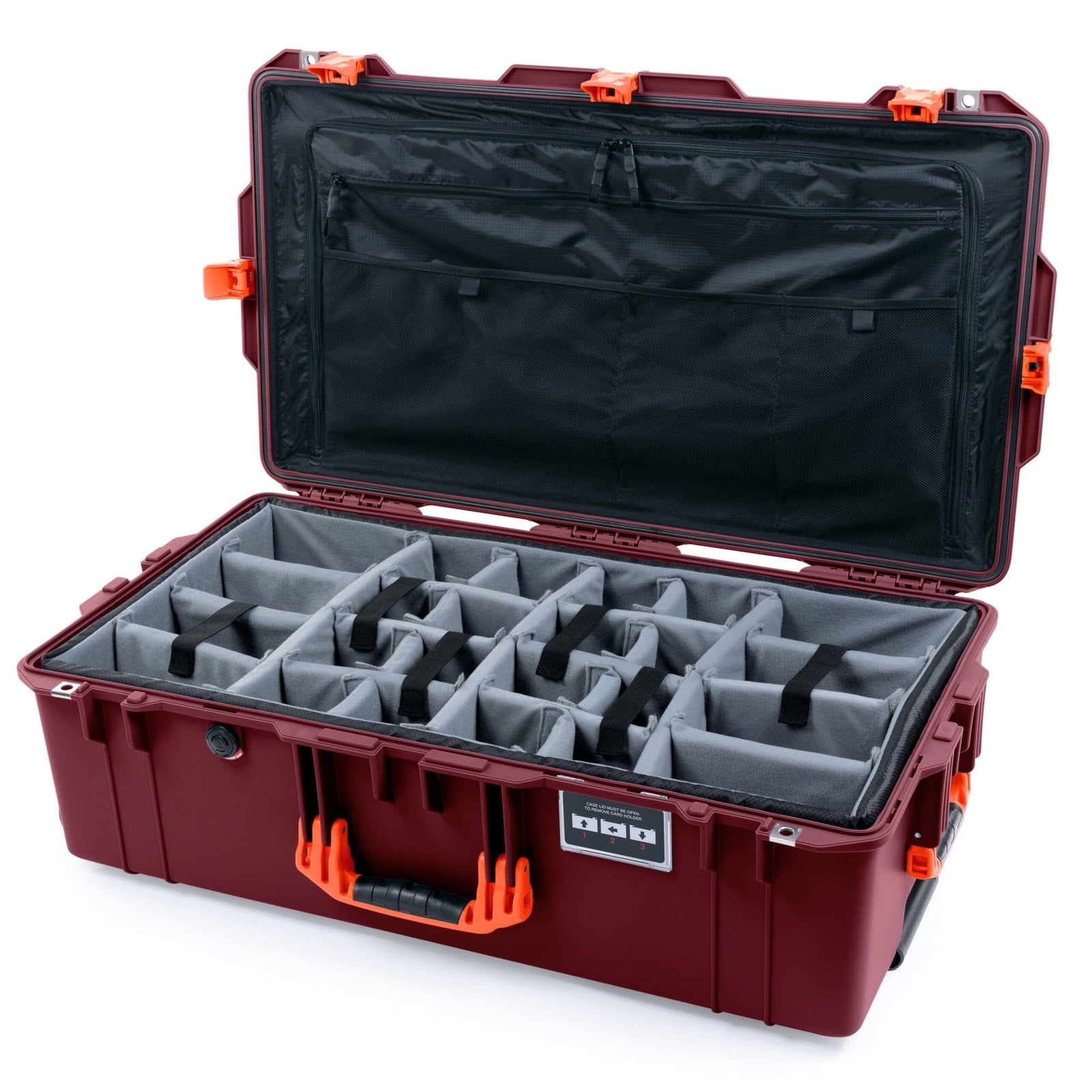Pelican 1615 Air Case, Oxblood & Orange Padded Microfiber Dividers / TRVL Lid Organizer ColorCase 016150-0370-510-151