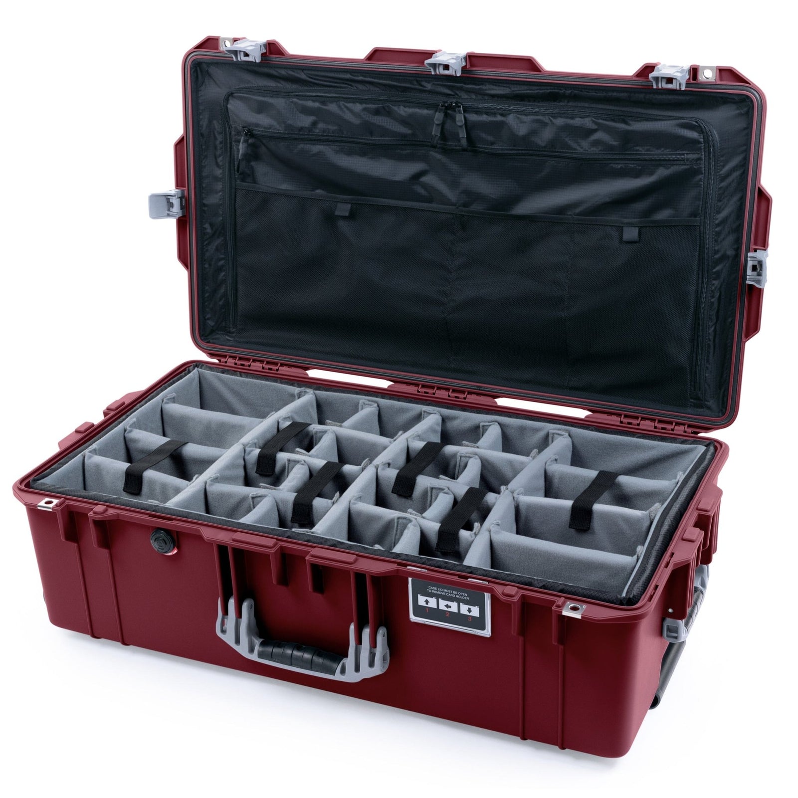 Pelican 1615 Air Case - Oxblood & Silver Padded Microfiber Dividers / TRVL Lid Organizer ColorCase 016150-0370-510-181