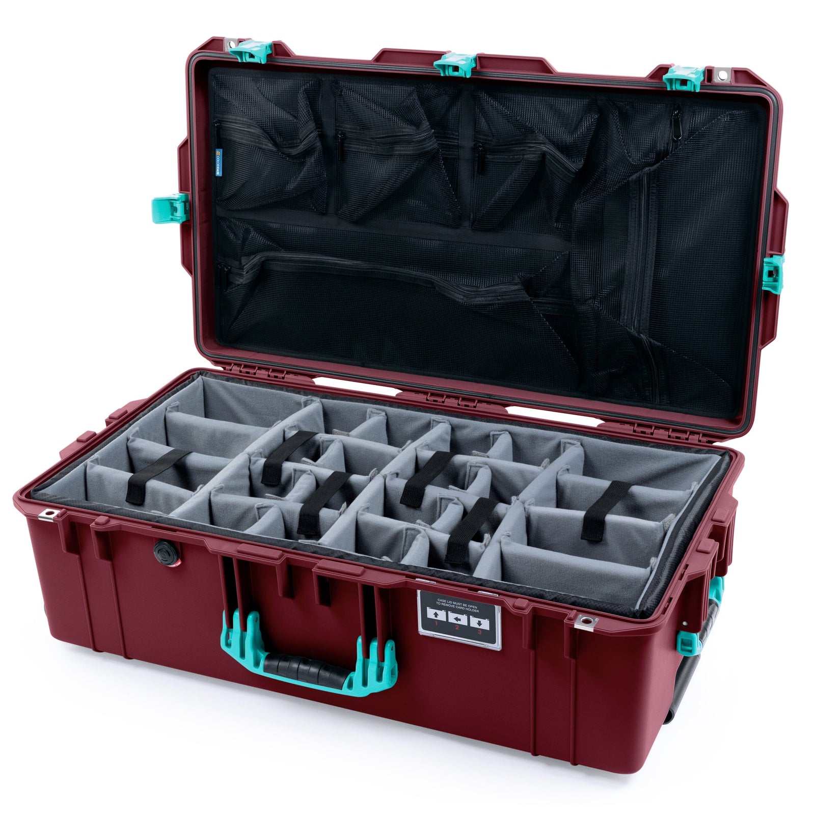 Pelican 1615 Air Case - Oxblood & Teal Gray Padded Microfiber Dividers with Mesh Lid Organizer ColorCase 016150-0170-510-591