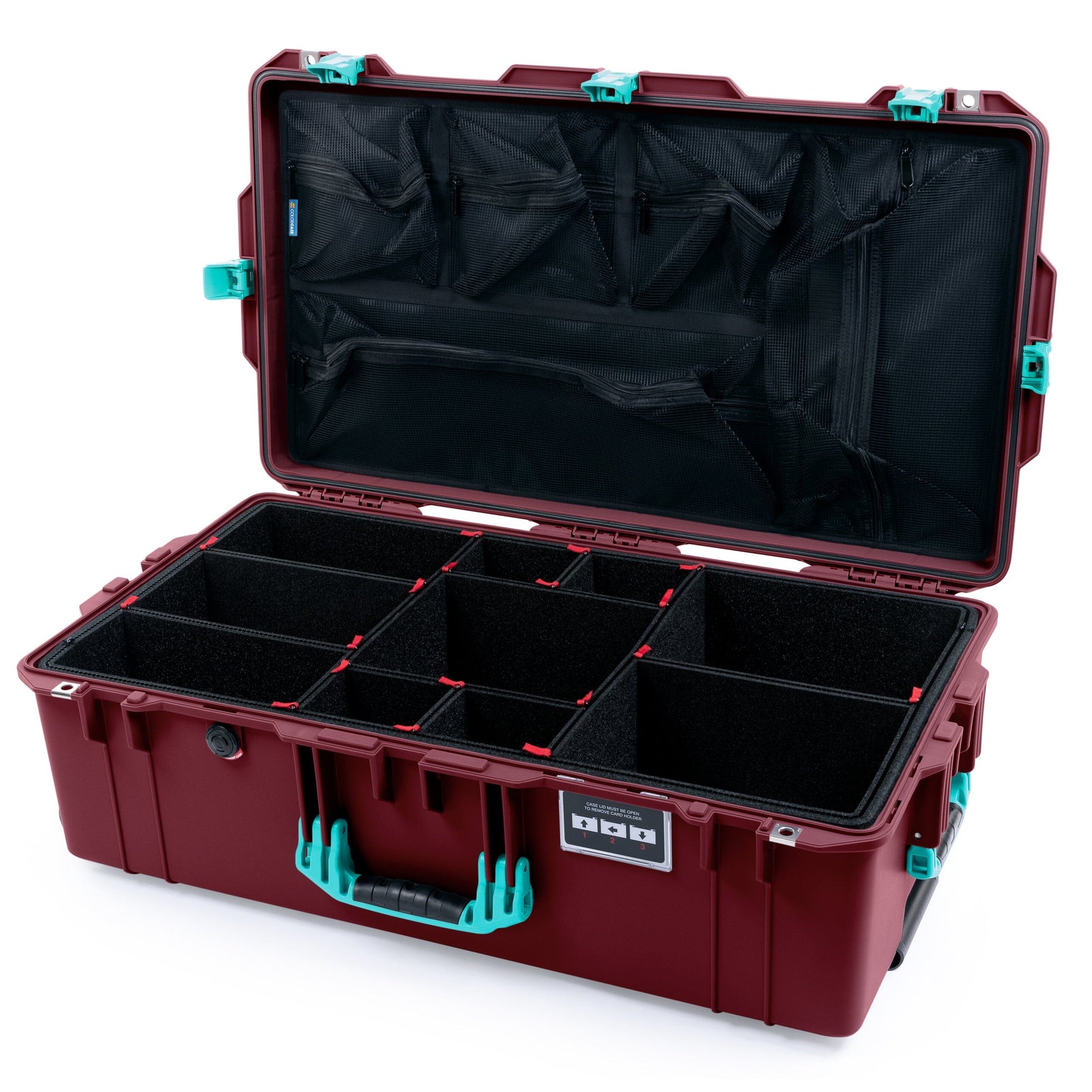 Pelican 1615 Air Case - Oxblood & Teal TrekPak Divider System with Mesh Lid Organizer ColorCase 016150-0120-510-591