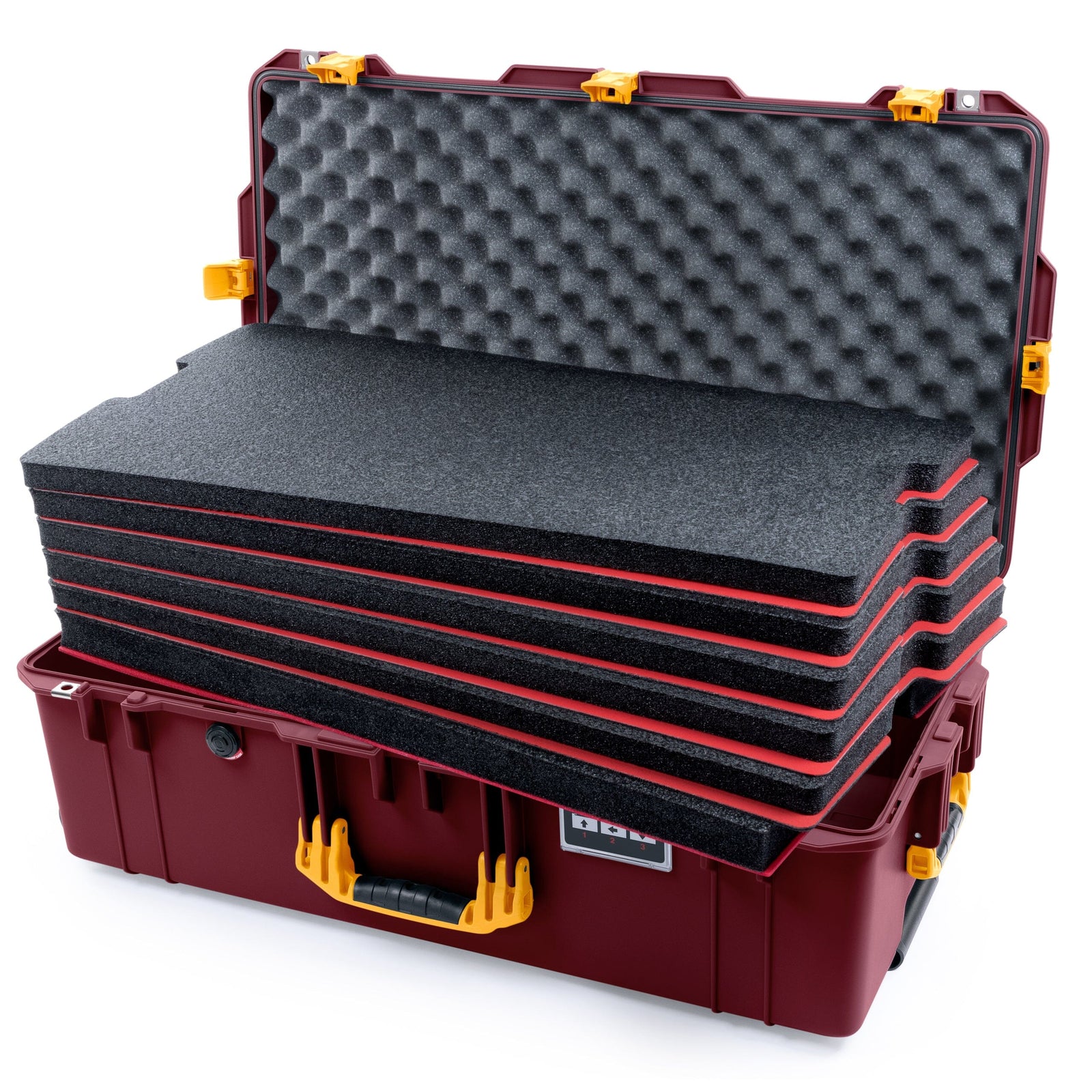 Pelican 1615 Air Case - Oxblood & Yellow Custom Tool Kit (6 Foam Inserts with Convoluted Lid Foam) ColorCase 016150-0060-510-241