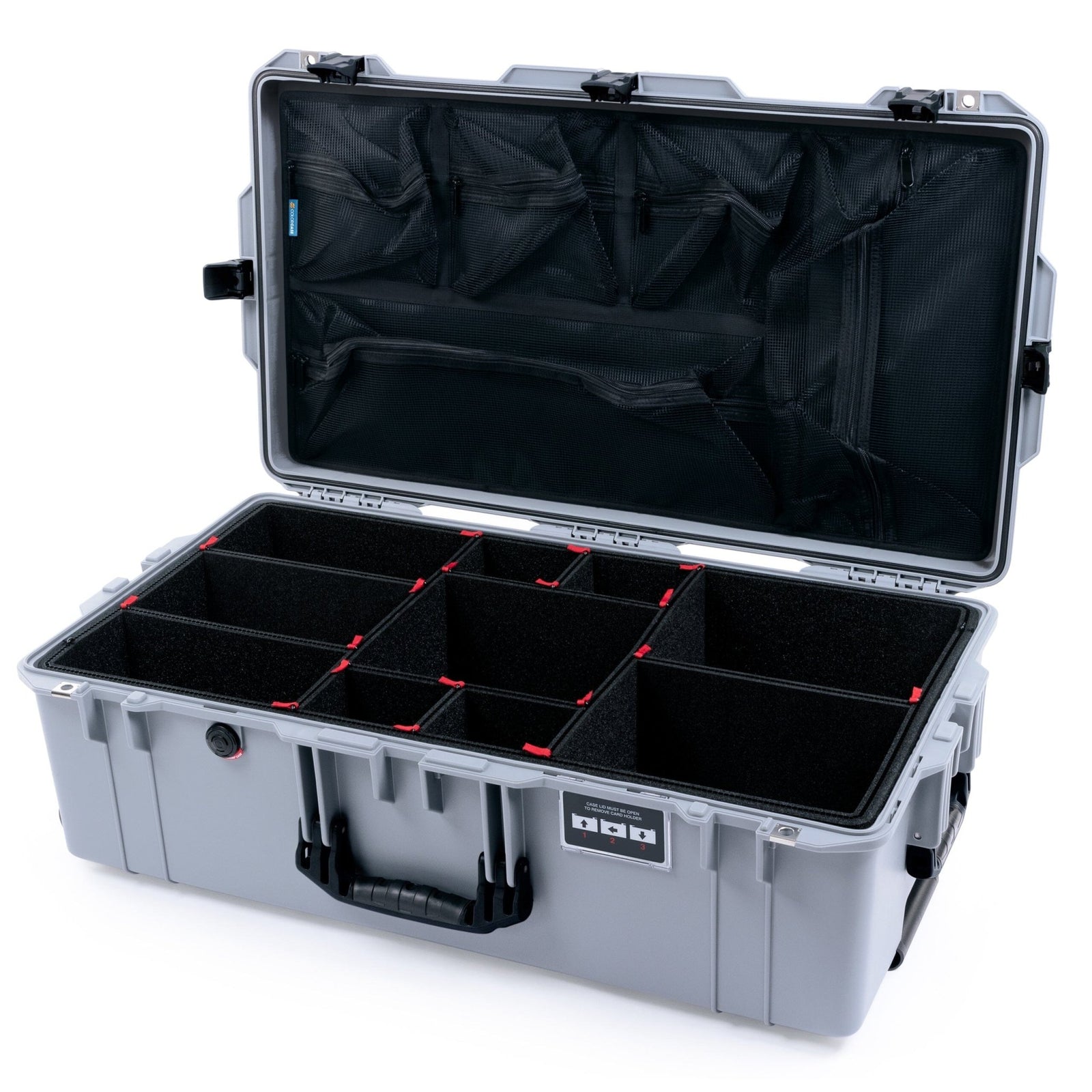 Pelican 1615 Air Case - Silver & Black TrekPak Divider System / Mesh Lid Organizer ColorCase 016150-0120-180-111