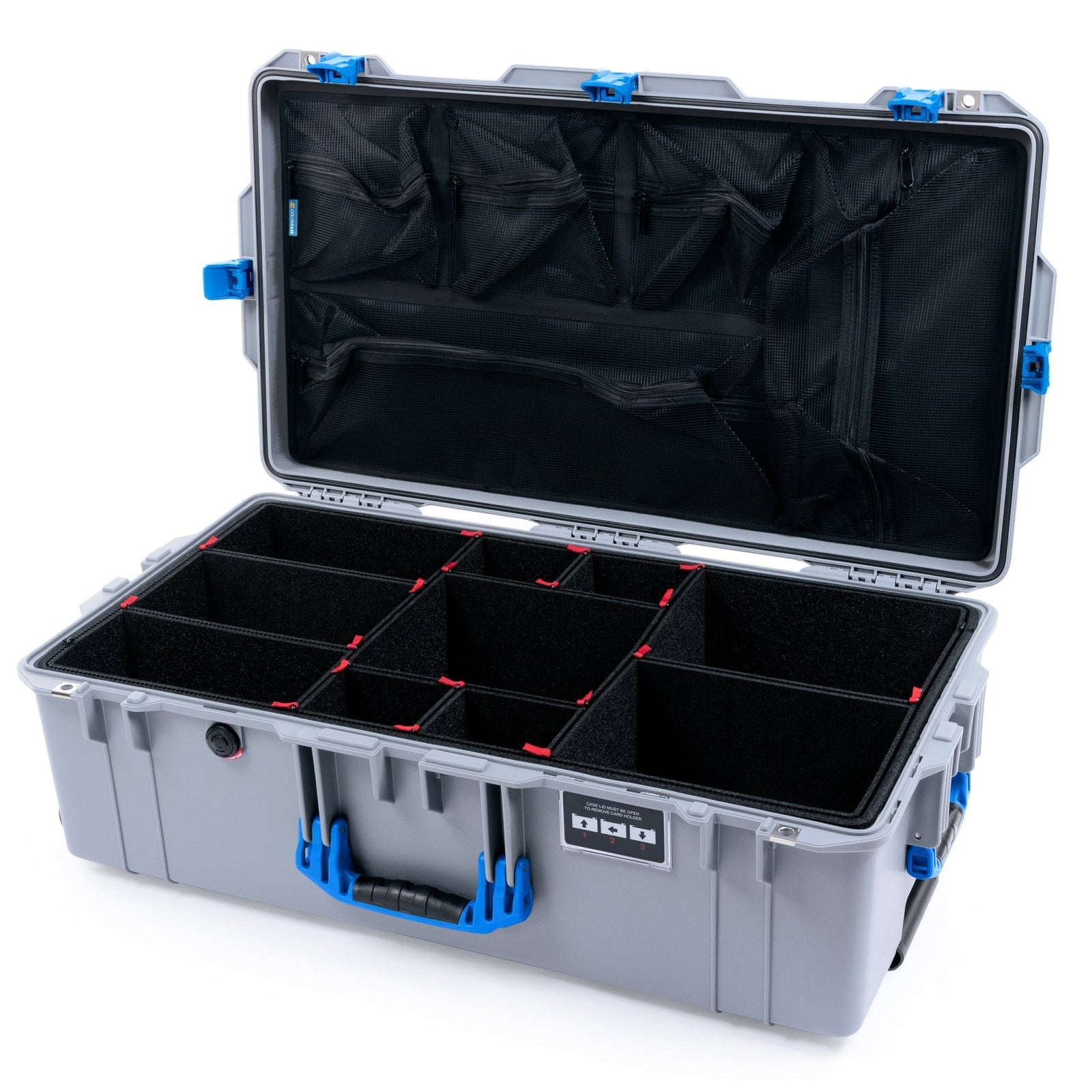 Pelican 1615 Air Case - Silver & Blue TrekPak Divider System / Mesh Lid Organizer ColorCase 016150-0120-180-121