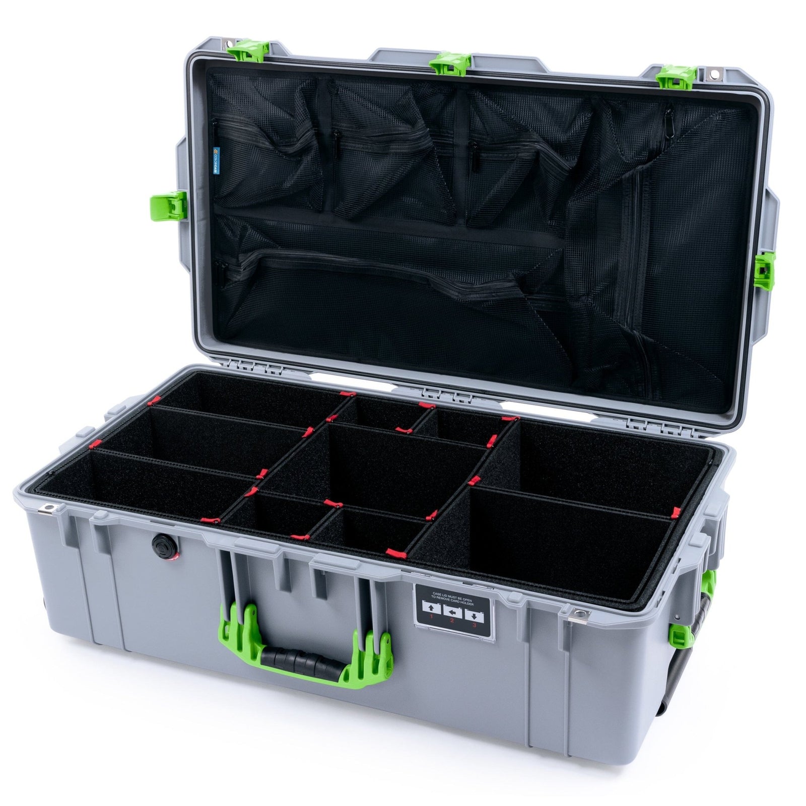 Pelican 1615 Air Case - Silver & Lime Green TrekPak Divider System / Mesh Lid Organizer ColorCase 016150-0120-180-301
