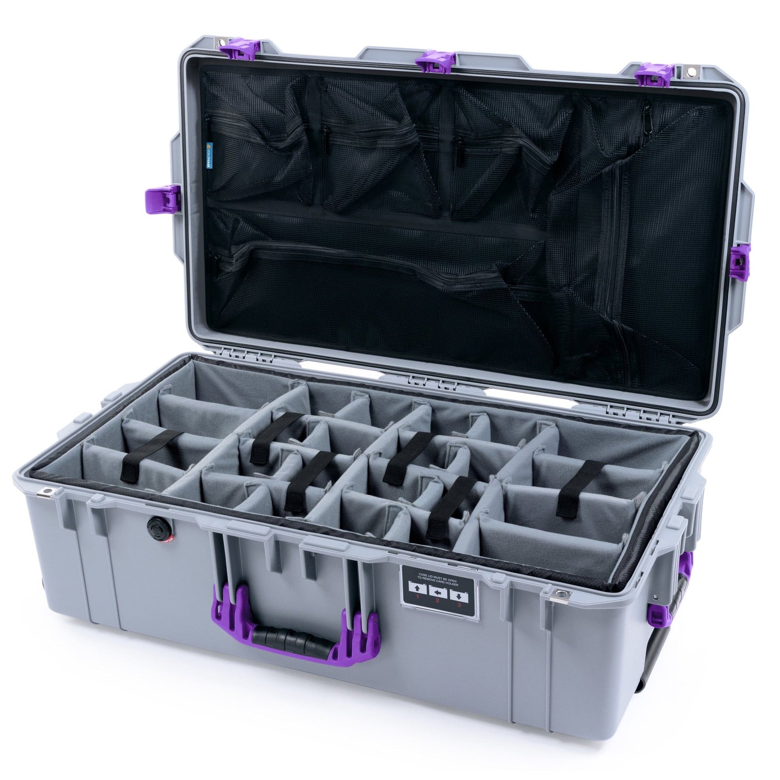 Pelican 1615 Air Case - Silver & Purple Padded Microfiber Dividers / Mesh Lid Organizer ColorCase 016150-0170-180-371