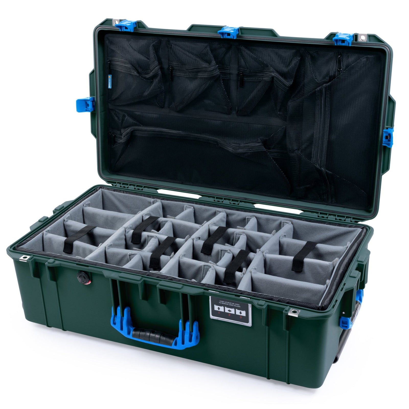 Pelican 1615 Air Case - Trekking Green & Blue - Padded Microfiber Dividers / Mesh Lid Organizer