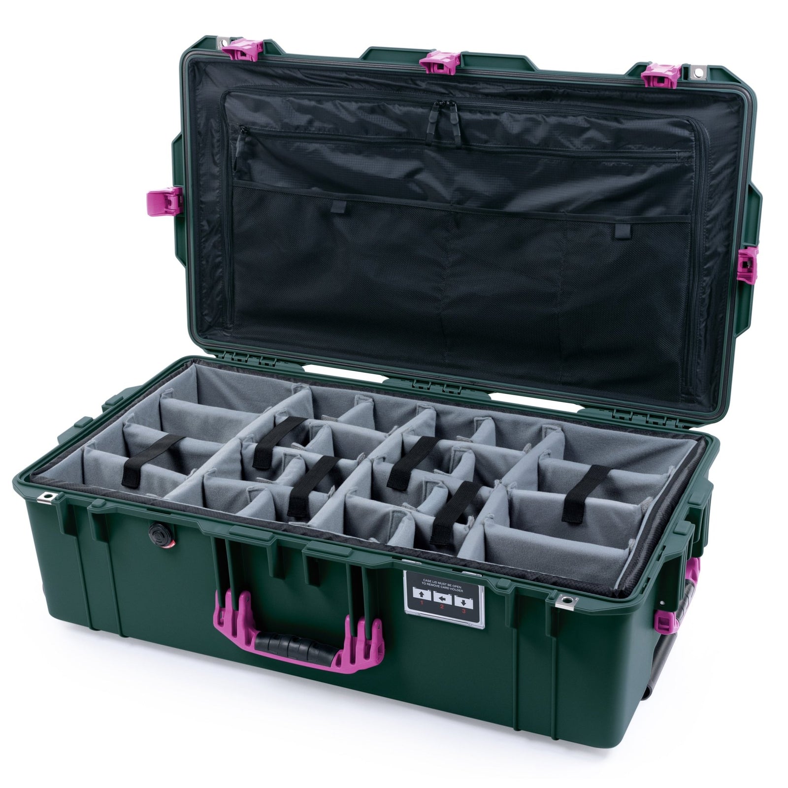 Pelican 1615 Air Case - Trekking Green & Magenta Trolley - Padded Microfiber Dividers / TRVL Lid Organizer