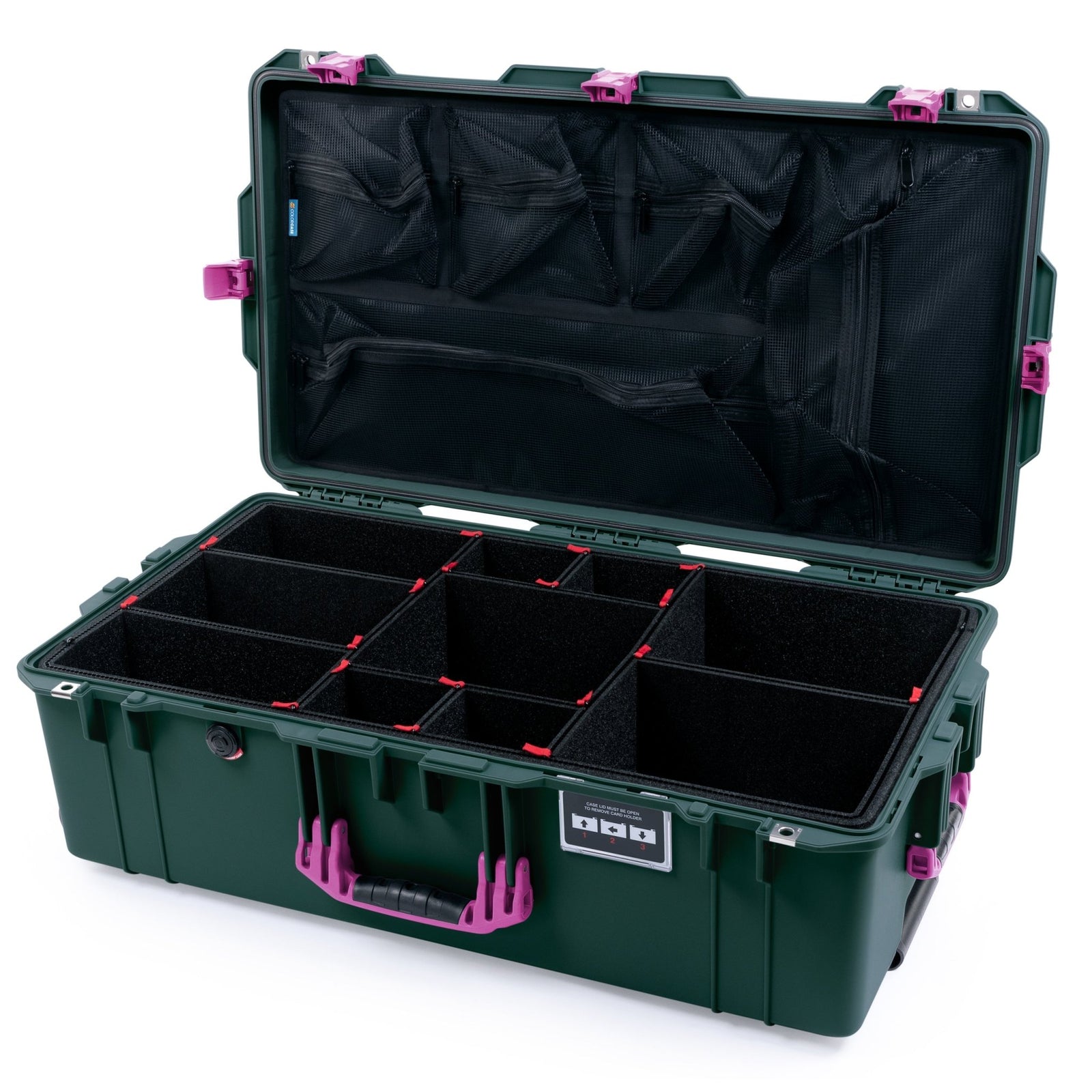 Pelican 1615 Air Case - Trekking Green & Magenta Trolley - TrekPak Divider System / Mesh Lid Organizer