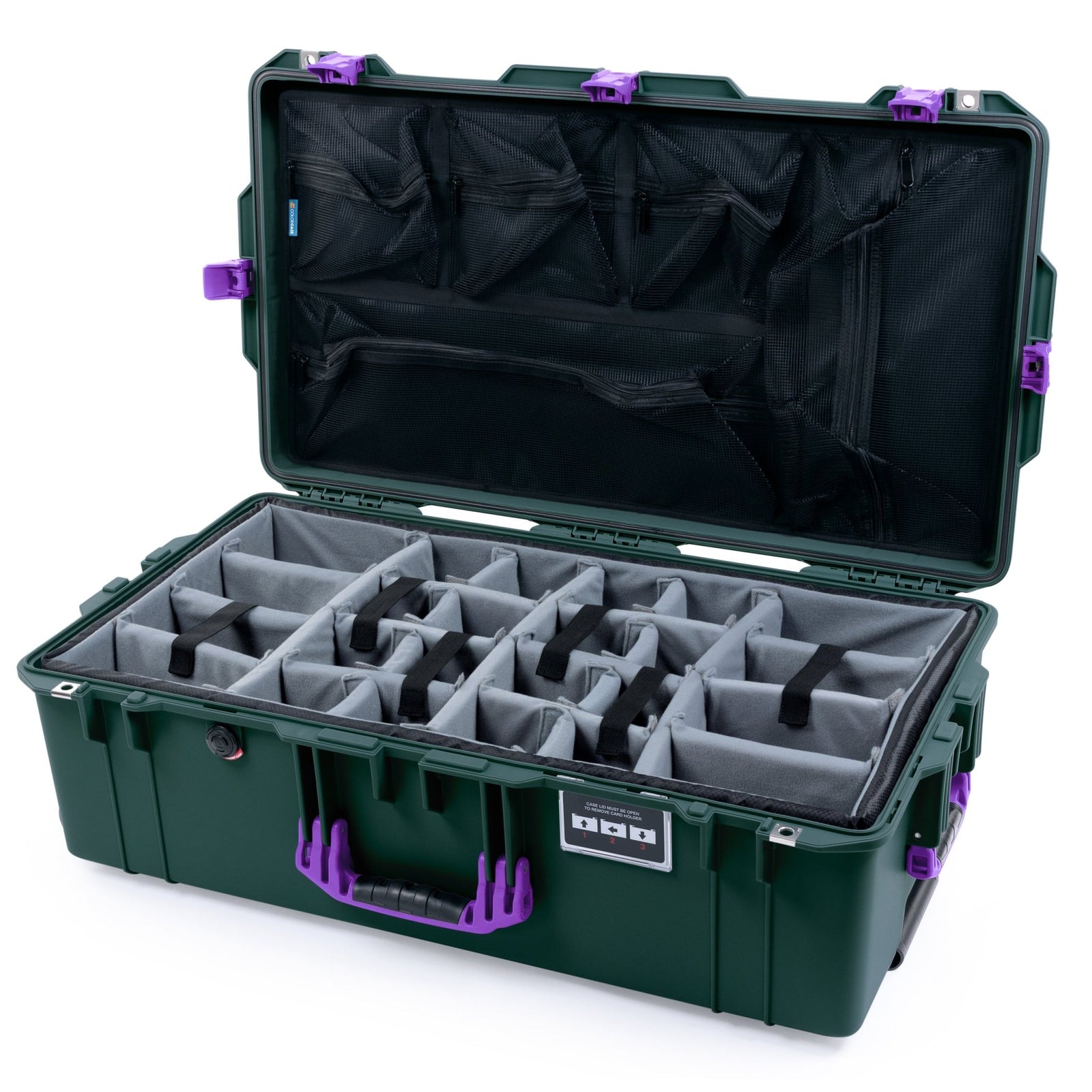 Pelican 1615 Air Case - Trekking Green & Purple - Padded Microfiber Dividers / Mesh Lid Organizer