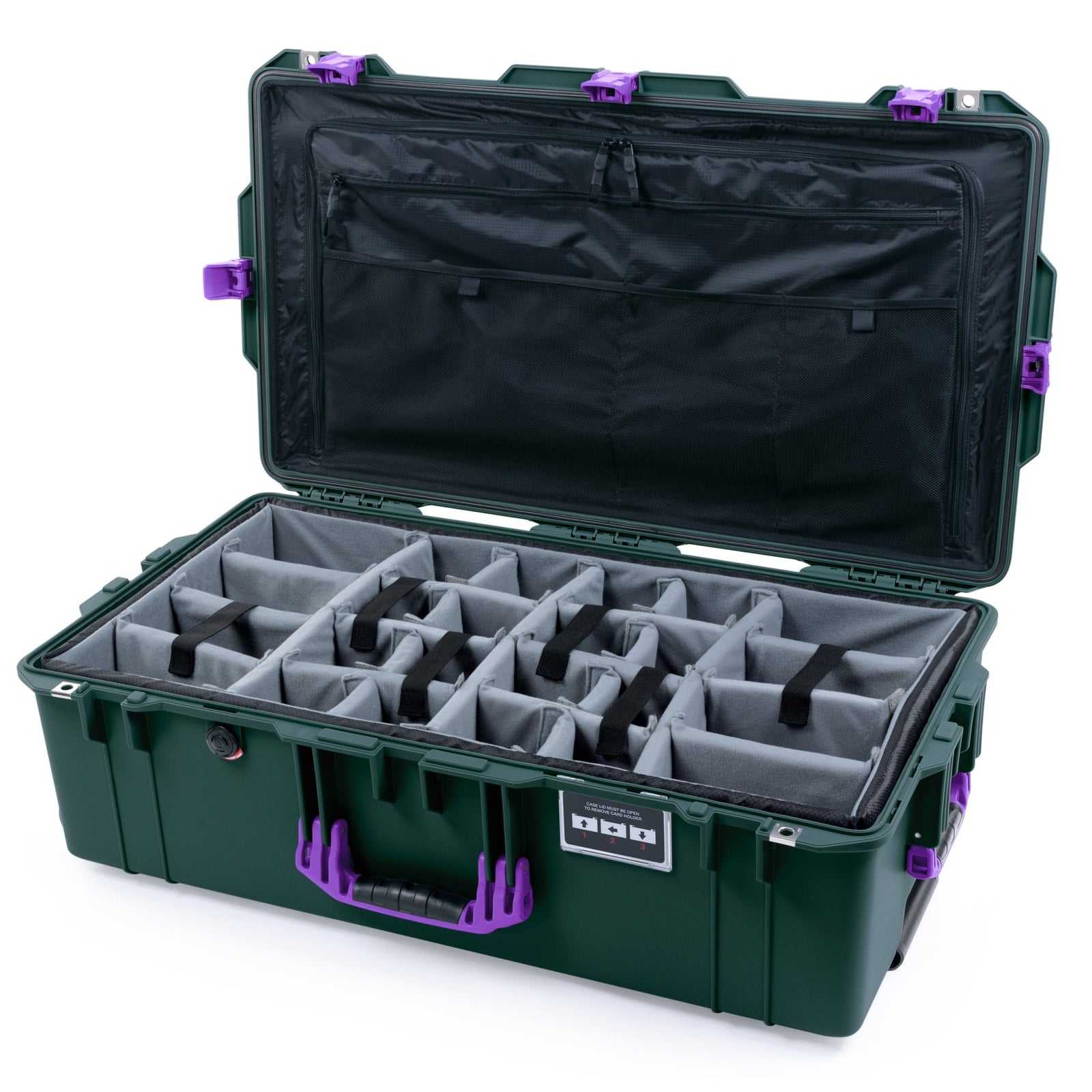Pelican 1615 Air Case - Trekking Green & Purple - Padded Microfiber Dividers / TRVL Lid Organizer