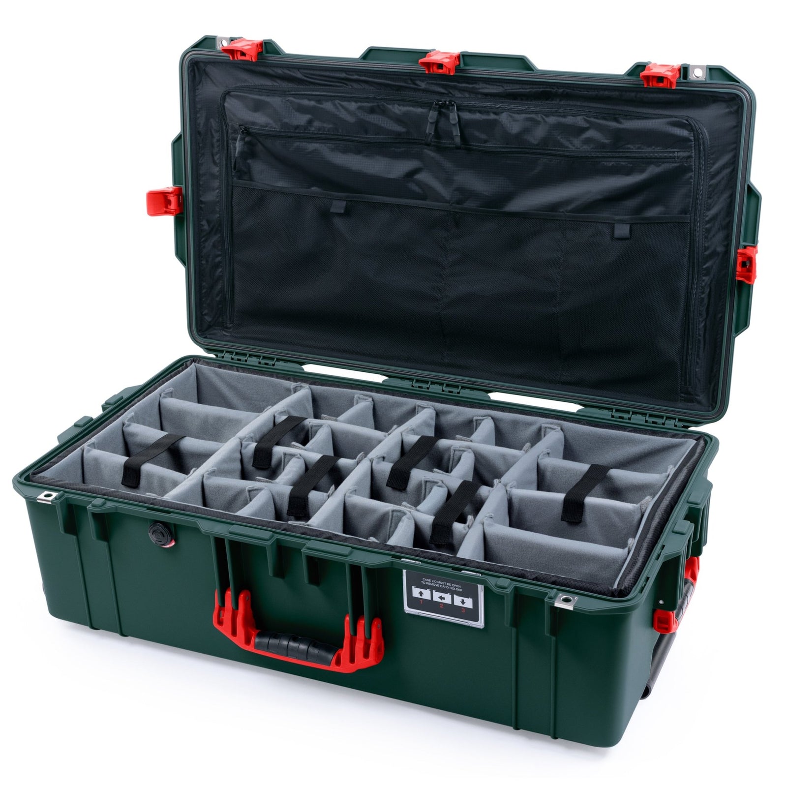 Pelican 1615 Air Case - Trekking Green & Red - Padded Microfiber Dividers / TRVL Lid Organizer
