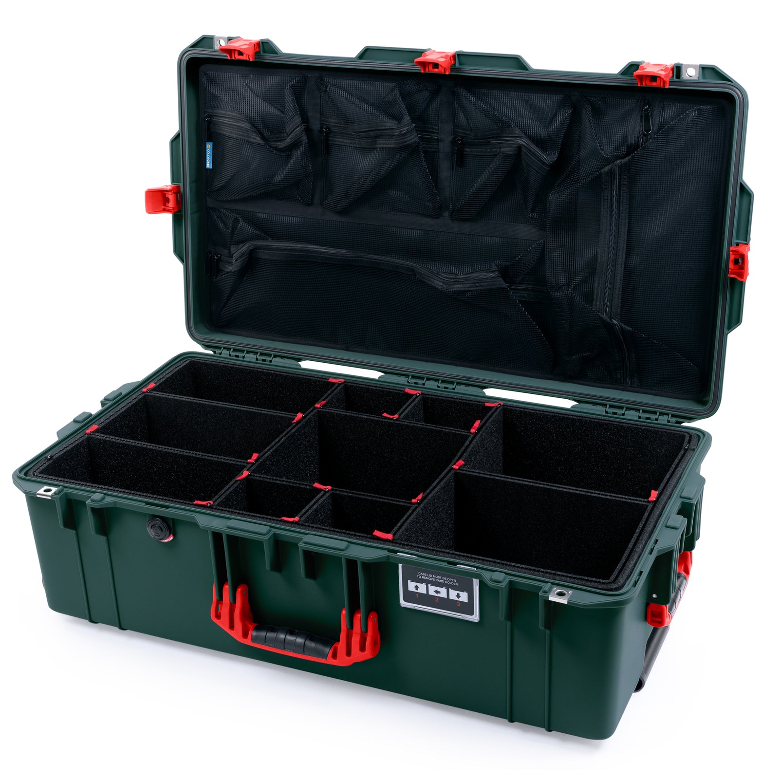Pelican 1615 Air Case - Trekking Green & Red - TrekPak Divider System / Mesh Lid Organizer