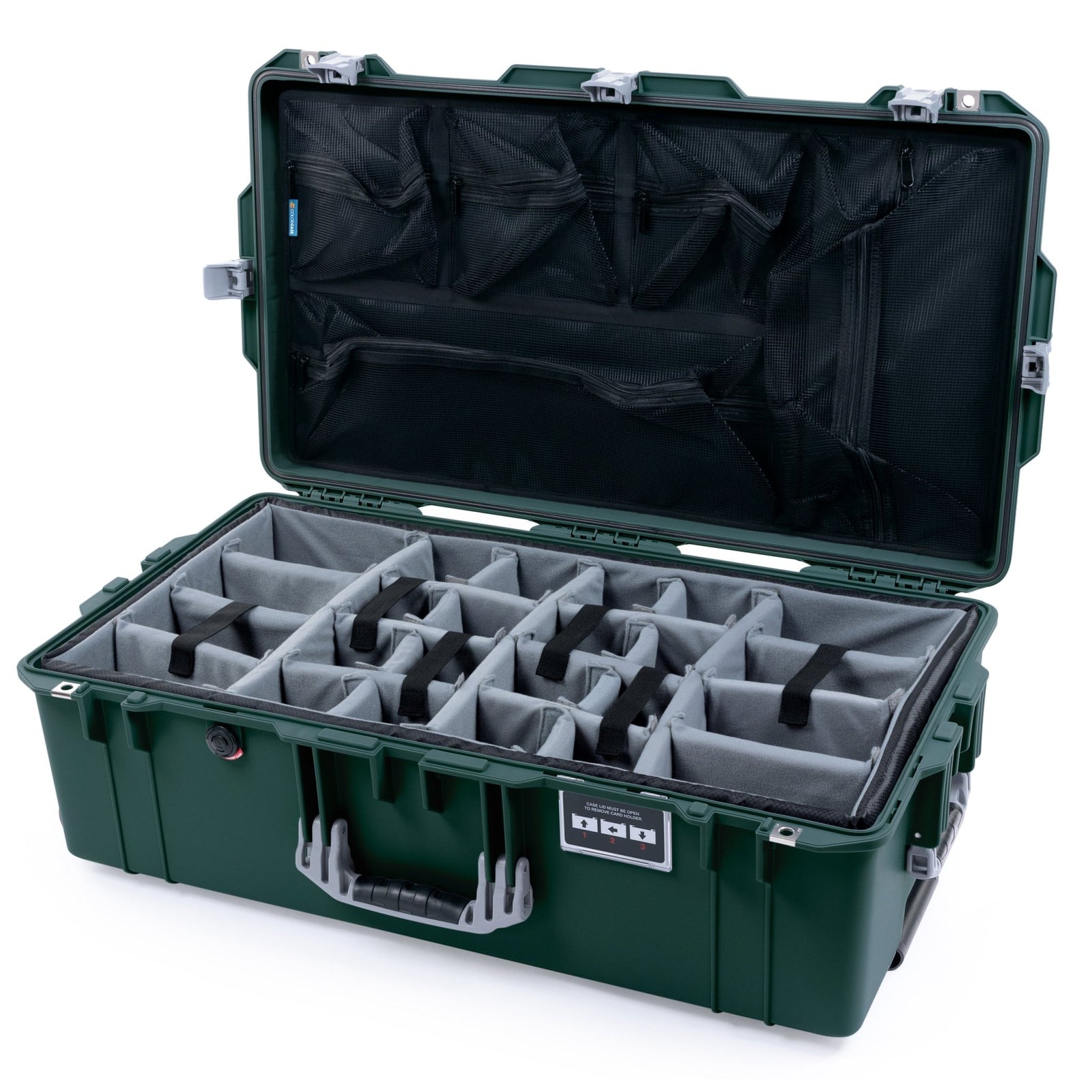 Pelican 1615 Air Case - Trekking Green & Silver - Padded Microfiber Dividers / Mesh Lid Organizer