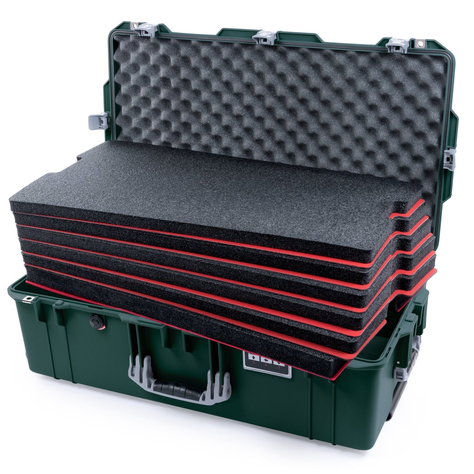 Pelican 1615 Air Case - Trekking Green & Silver Trolley - DIY Tool Foam Kit / Convoluted Lid Foam