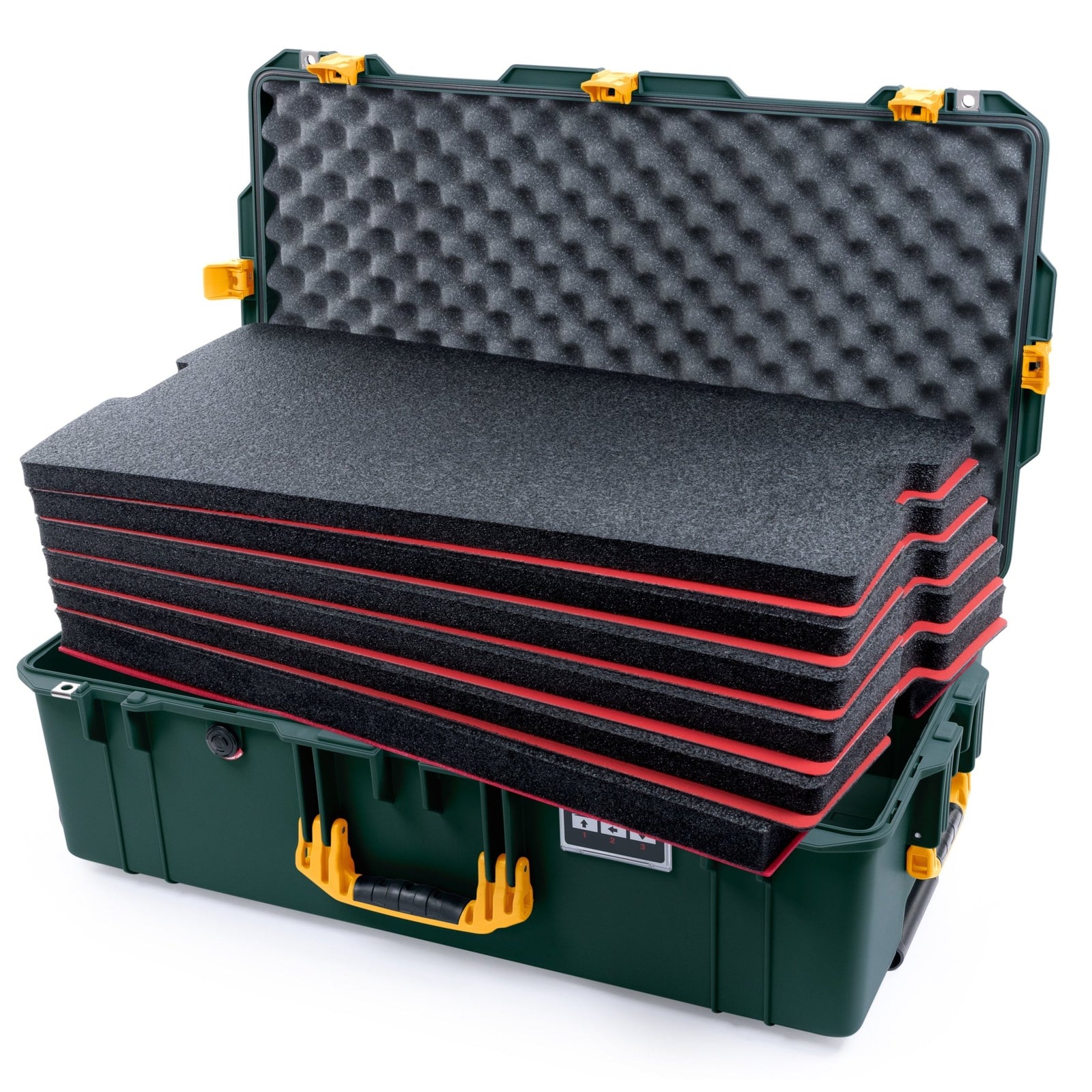 Pelican 1615 Air Case - Trekking Green & Yellow Trolley - DIY Tool Foam Kit / Convoluted Lid Foam