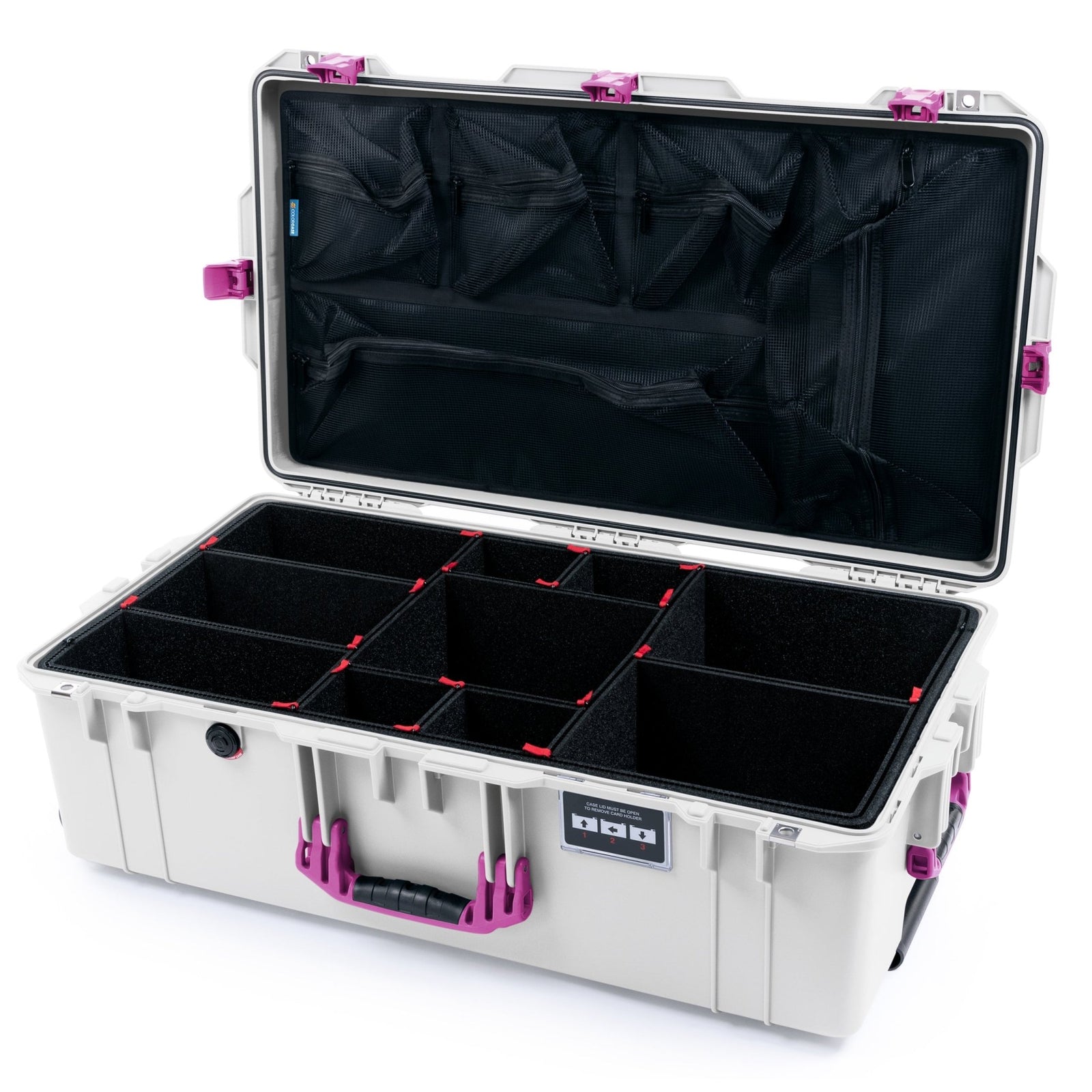 Pelican 1615 Air Case - Whiteout & Magenta Trolley - TrekPak Divider System / Mesh Lid Organizer