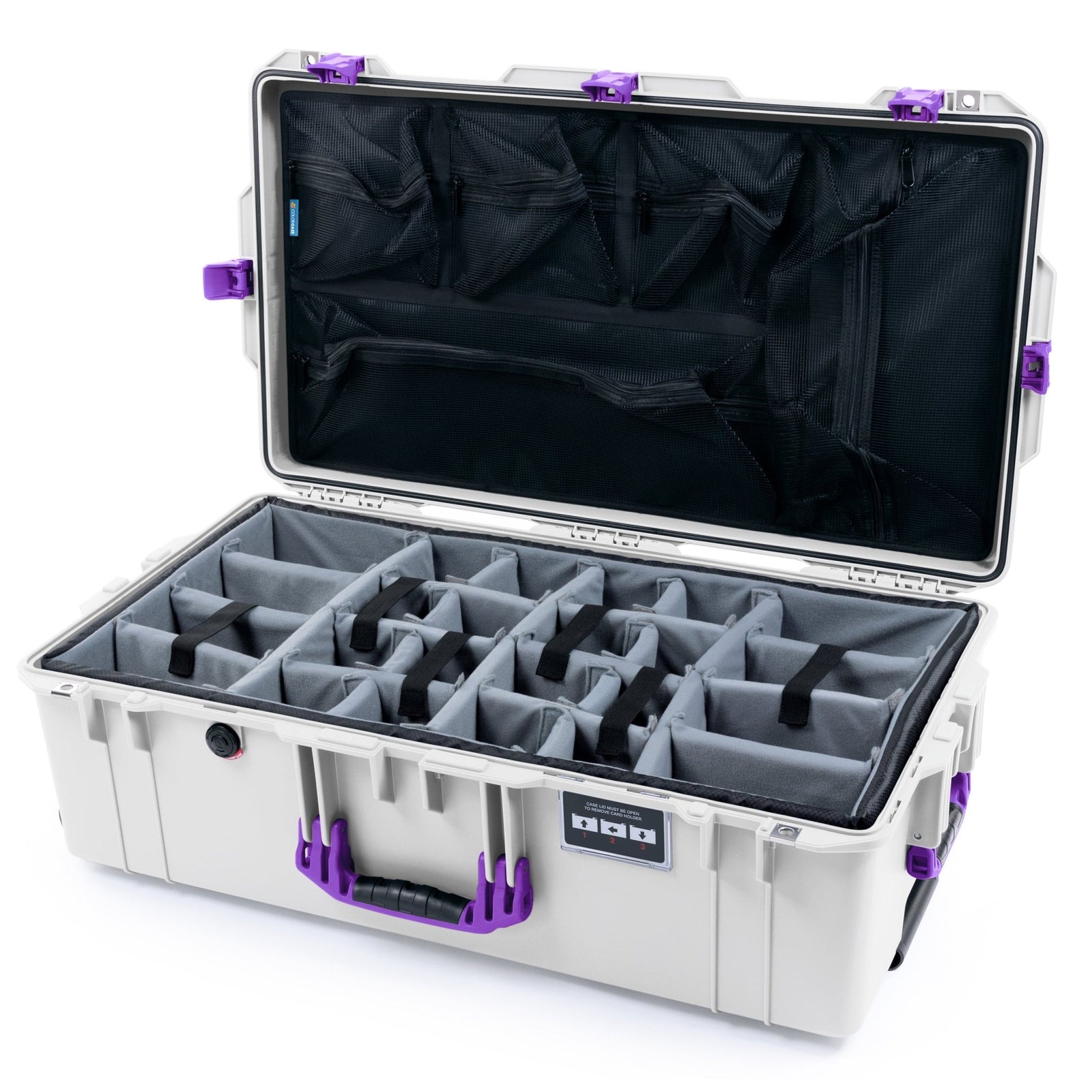 Pelican 1615 Air Case - Whiteout & Purple Trolley - Padded Microfiber Dividers / Mesh Lid Organizer