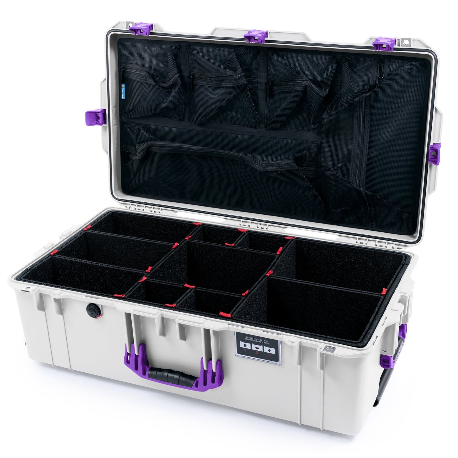 Pelican 1615 Air Case - Whiteout & Purple Trolley - TrekPak Divider System / Mesh Lid Organizer
