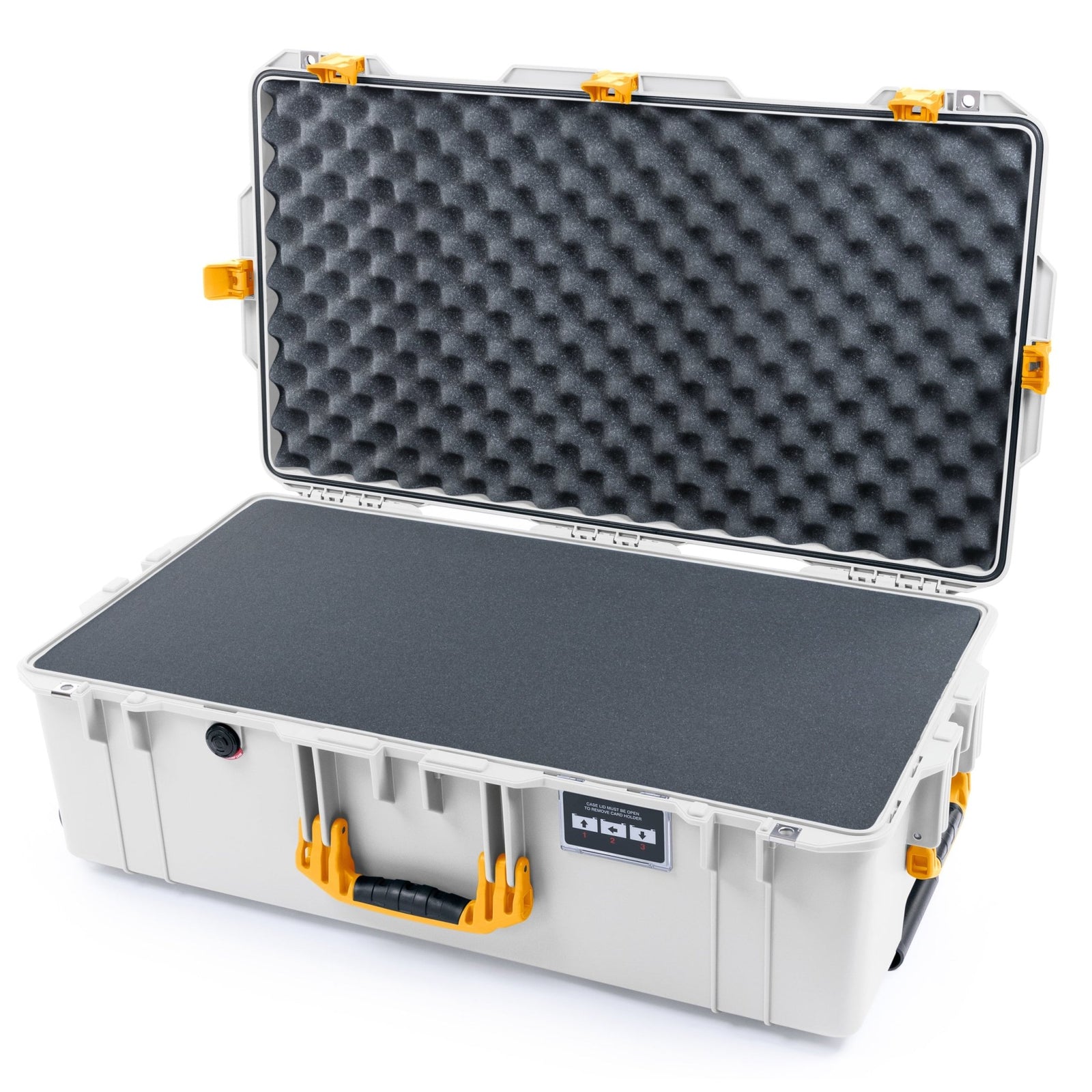 Pelican 1615 Air Case - Whiteout & Yellow Trolley - Pick & Pluck Foam / Convoluted Lid Foam