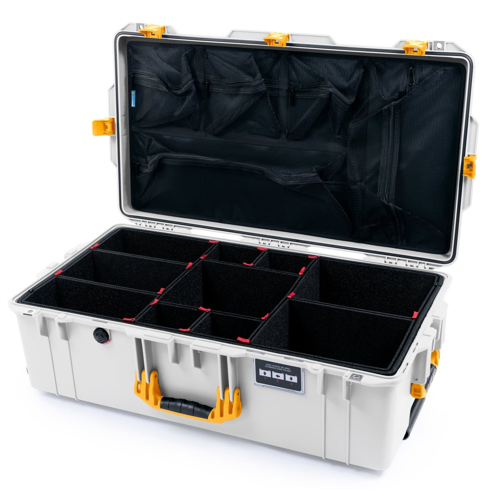 Pelican 1615 Air Case - Whiteout & Yellow Trolley - TrekPak Divider System / Mesh Lid Organizer