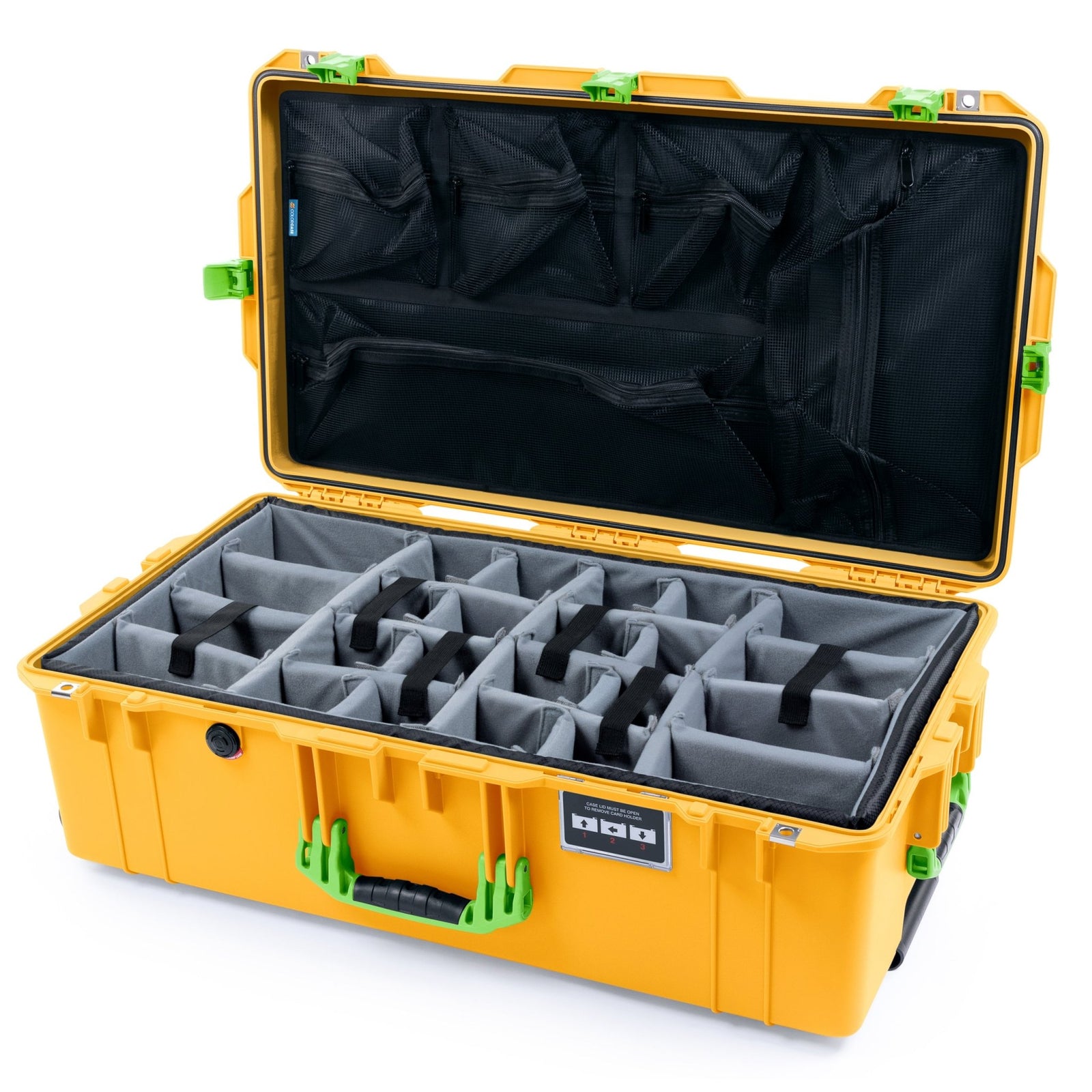 Pelican 1615 Air Case - Yellow & Lime Green - Padded Microfiber Dividers / Mesh Lid Organizer