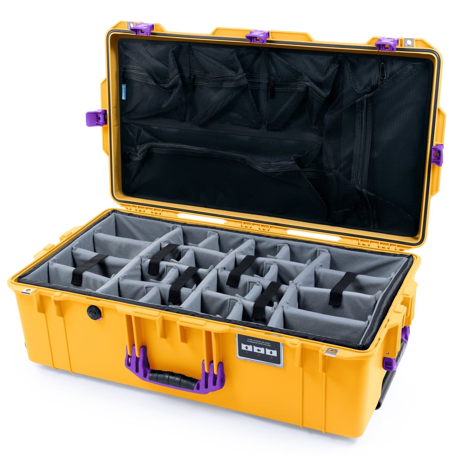 Pelican 1615 Air Case - Yellow & Purple - Padded Microfiber Dividers / Mesh Lid Organizer