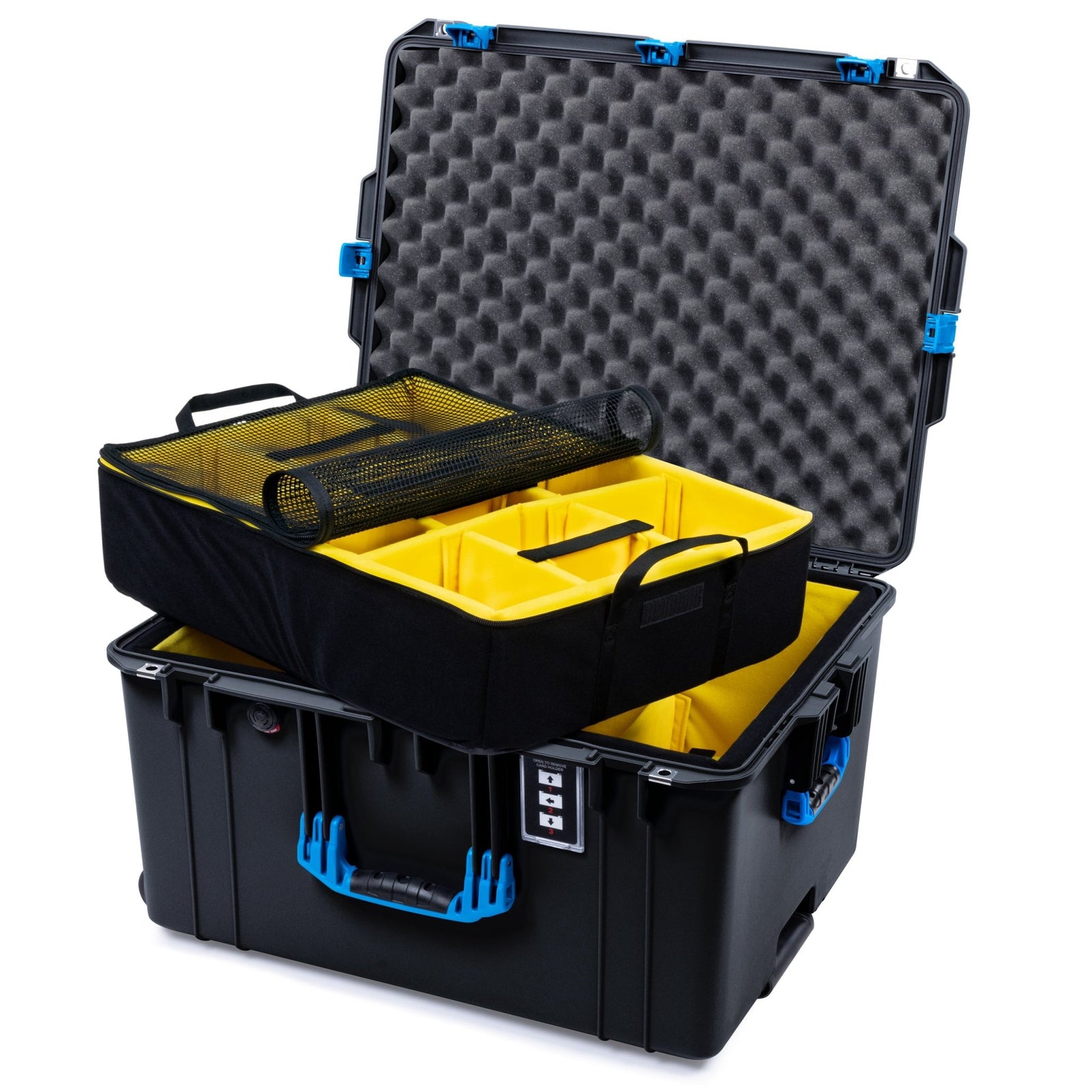 Pelican 1637 Air Case - Black & Blue Trolley - 2 - Layer Yellow Padded Microfiber Dividers / Convolute Lid Foam
