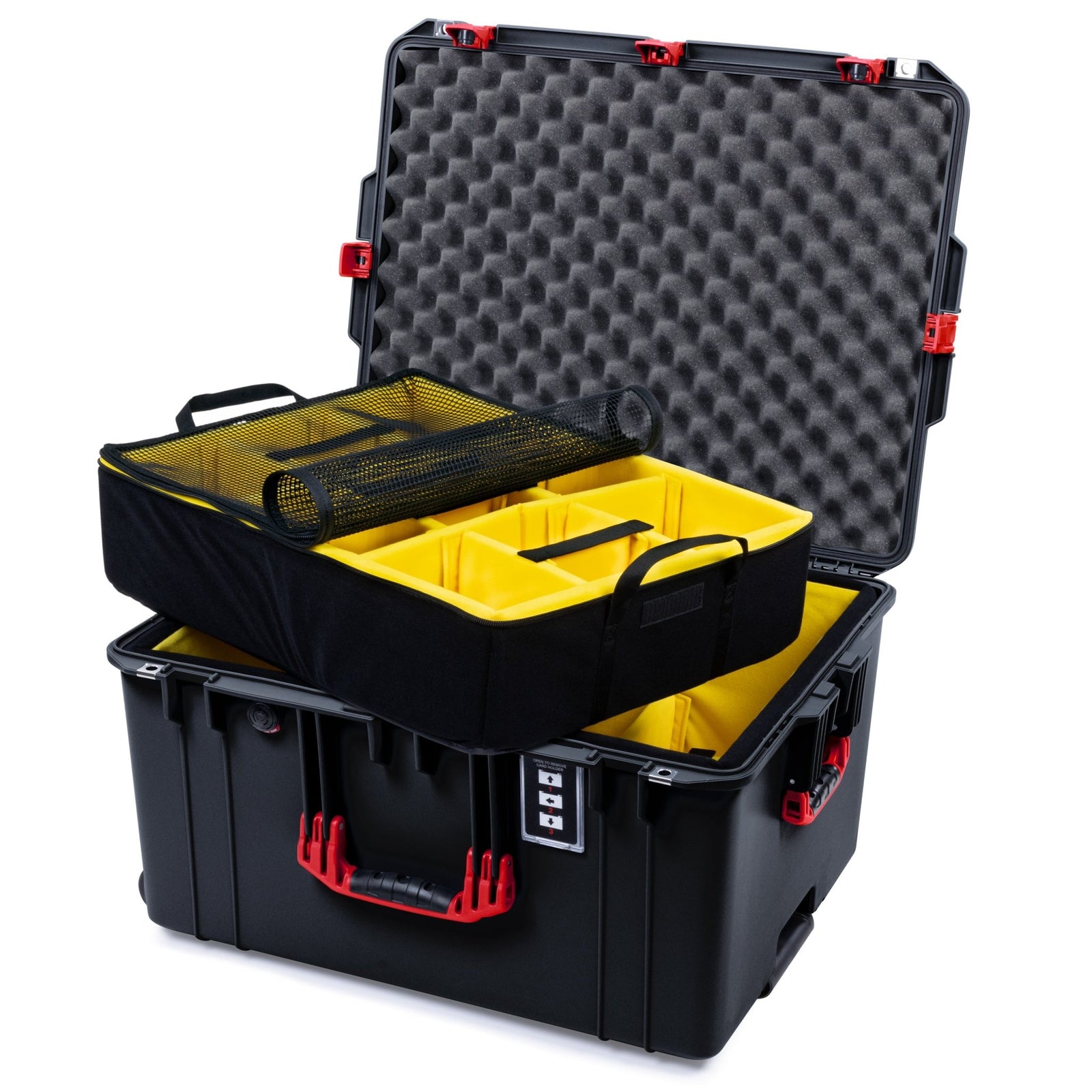 Pelican 1637 Air Case - Black & Red TSA Latches + Trolley - 2 - Layer Yellow Padded Microfiber Dividers / Convolute Lid Foam