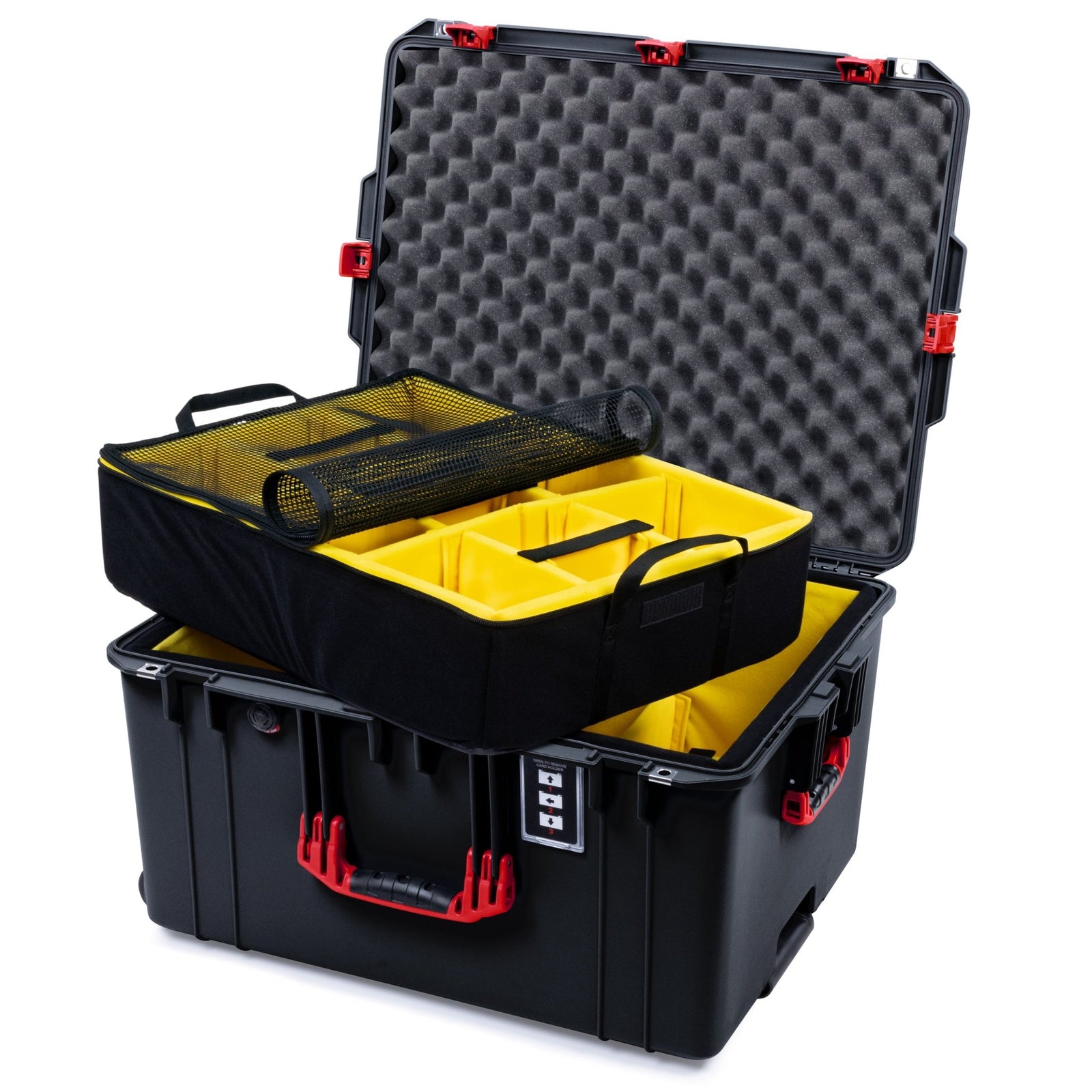 Pelican 1637 Air Case - Black & Red Trolley - 2 - Layer Yellow Padded Microfiber Dividers / Convolute Lid Foam