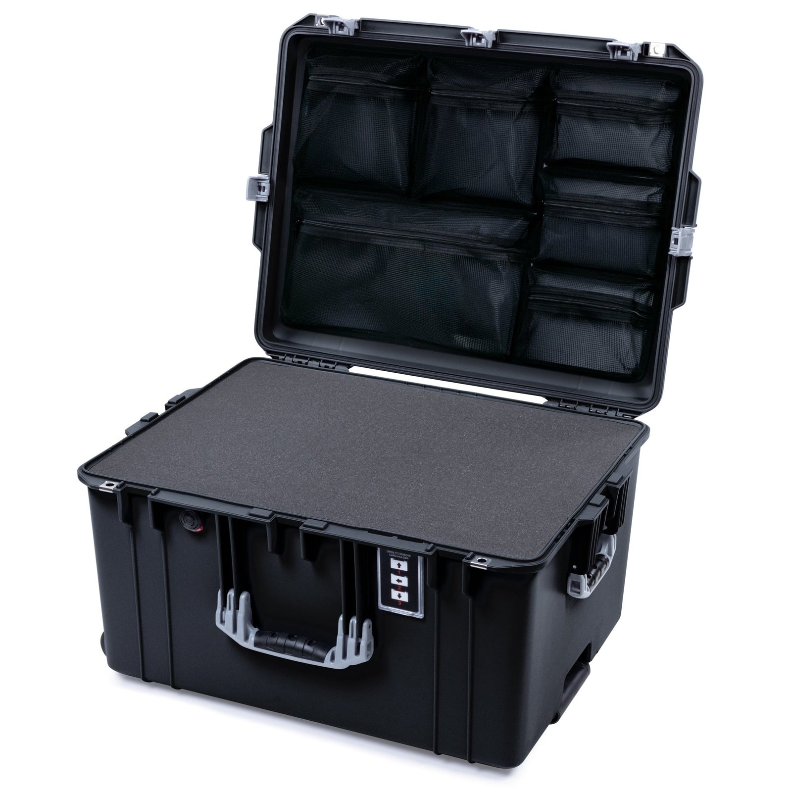 Pelican 1637 Air Case - Black & Silver Trolley - Pick & Pluck Foam / Mesh Lid Organizer