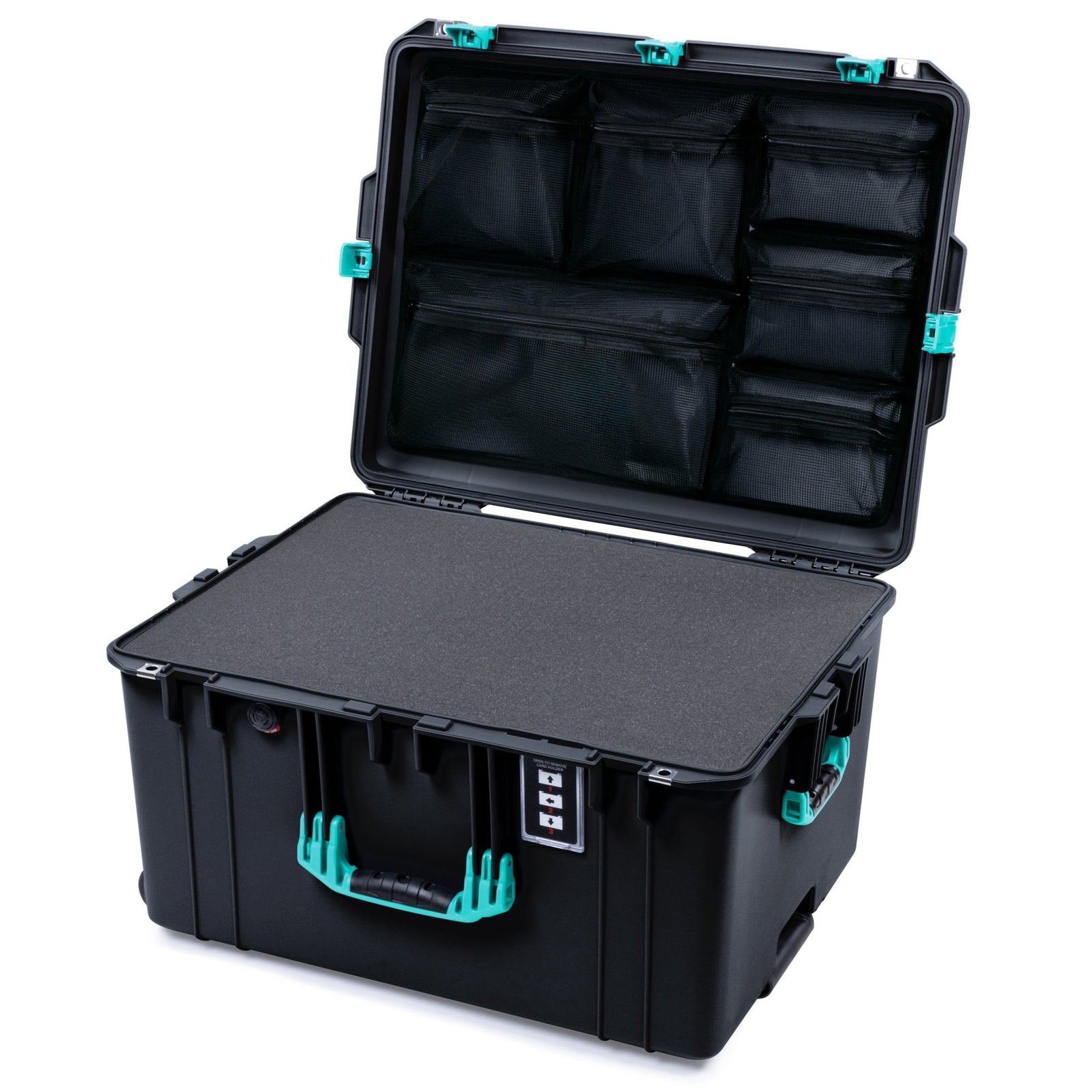 Pelican 1637 Air Case - Black & Teal Trolley - Pick & Pluck Foam / Mesh Lid Organizer