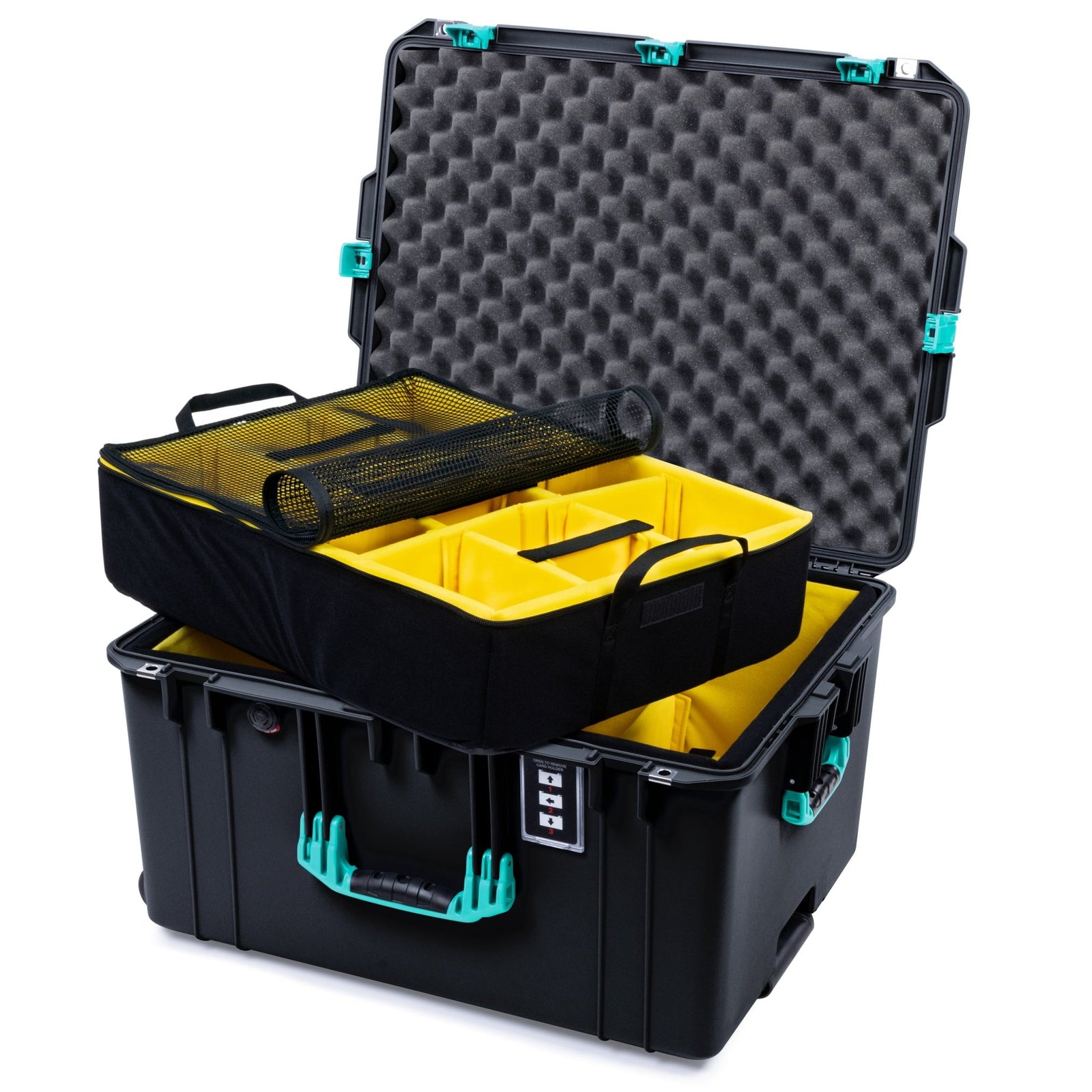 Pelican 1637 Air Case - Black & Teal Trolley - 2 - Layer Yellow Padded Microfiber Dividers / Convolute Lid Foam