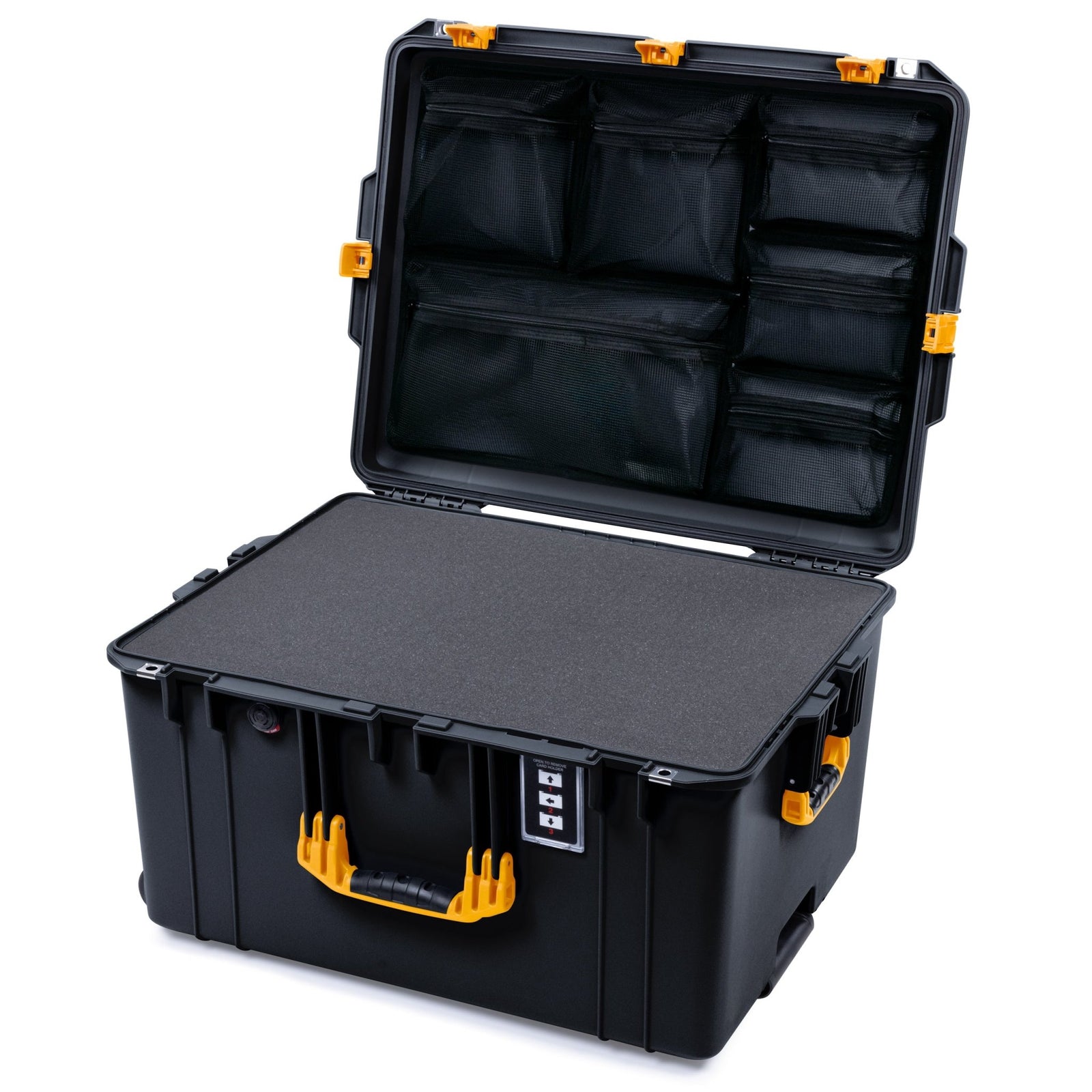 Pelican 1637 Air Case - Black & Yellow Trolley - Pick & Pluck Foam / Mesh Lid Organizer