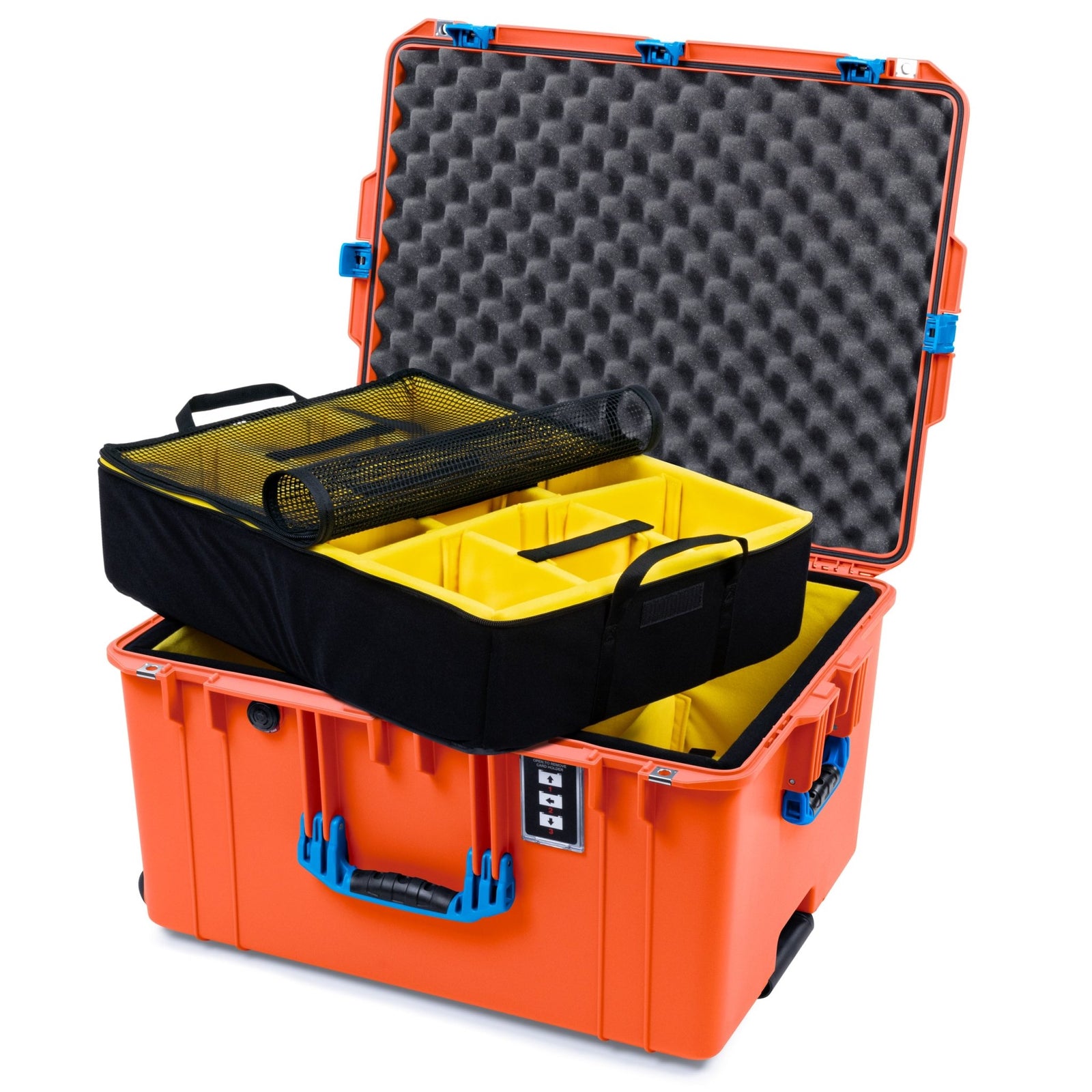 Pelican 1637 Air Case - Orange & Blue Trolley - 2 - Layer Yellow Padded Microfiber Dividers / Convolute Lid Foam
