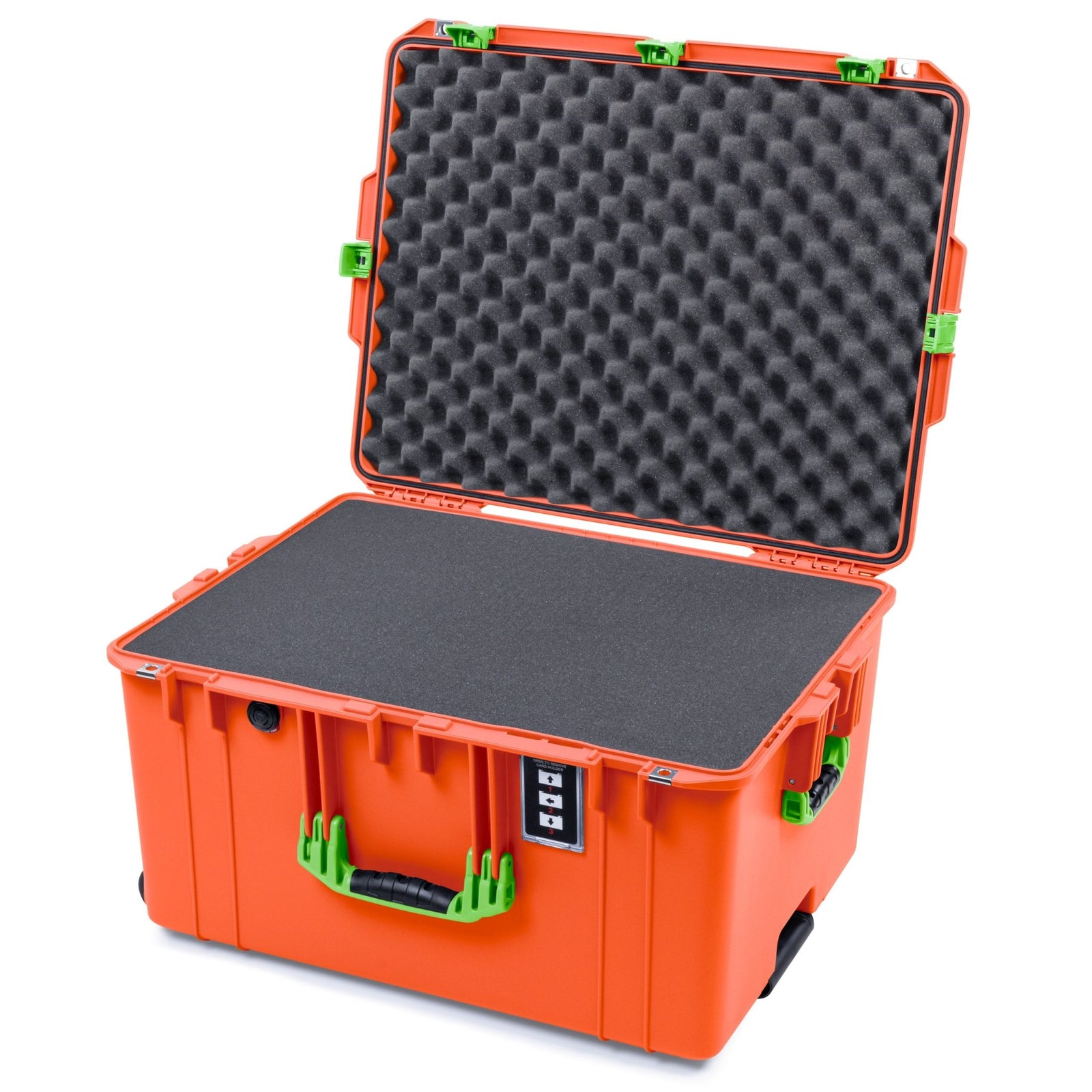 Pelican 1637 Air Case - Orange & Lime Green Trolley - Pick & Pluck Foam / Convolute Lid Foam