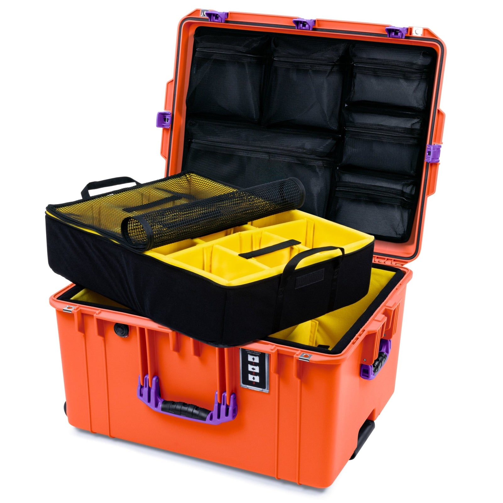 Pelican 1637 Air Case - Orange & Purple - 2 - Layer Yellow Padded Microfiber Dividers / Mesh Lid Organizer