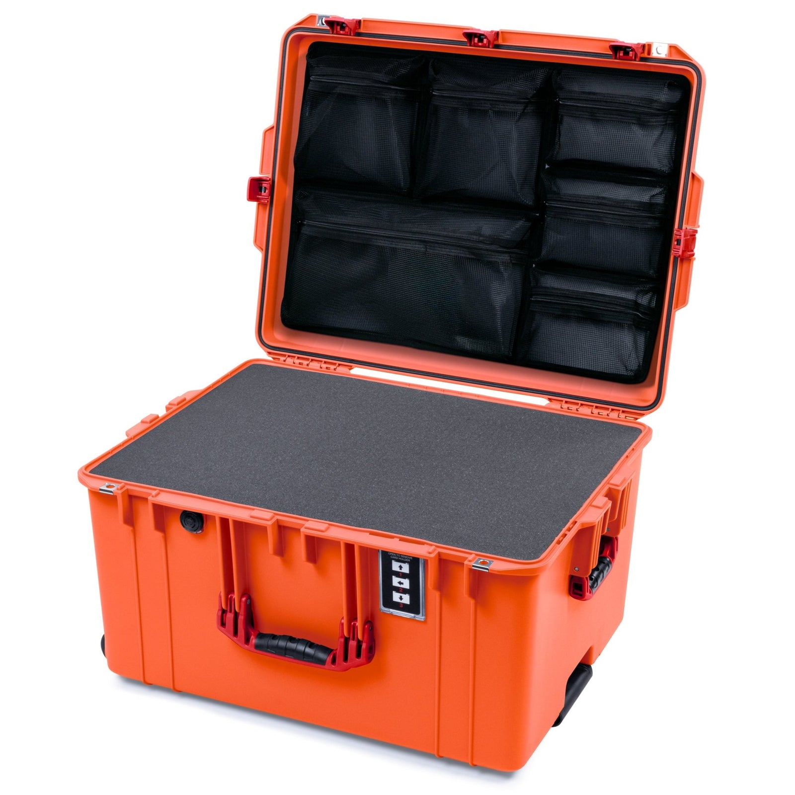 Pelican 1637 Air Case - Orange & Red Trolley - Pick & Pluck Foam / Mesh Lid Organizer
