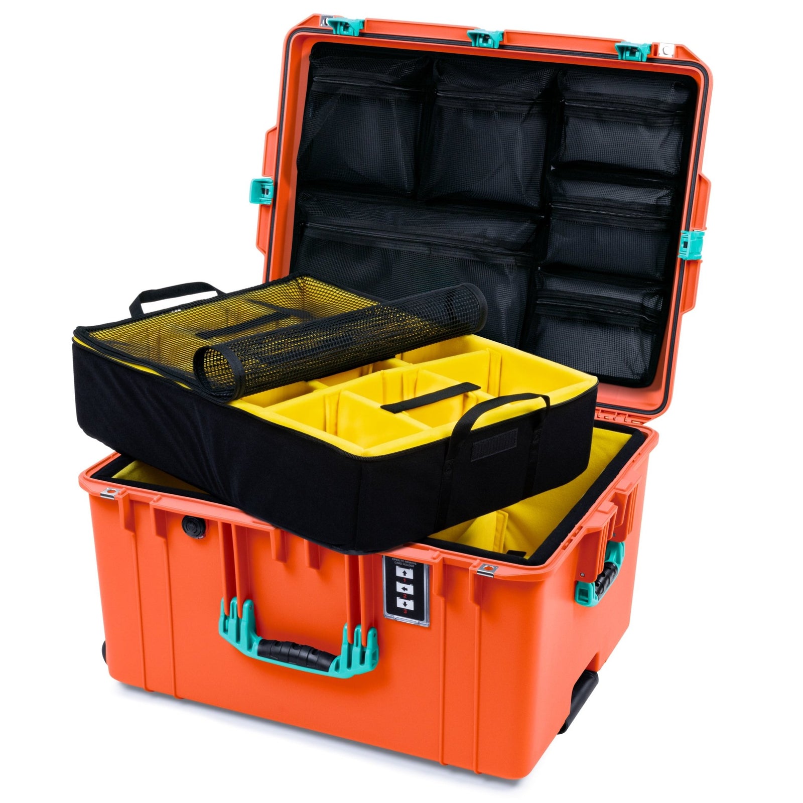 Pelican 1637 Air Case - Orange & Teal - 2 - Layer Yellow Padded Microfiber Dividers / Mesh Lid Organizer