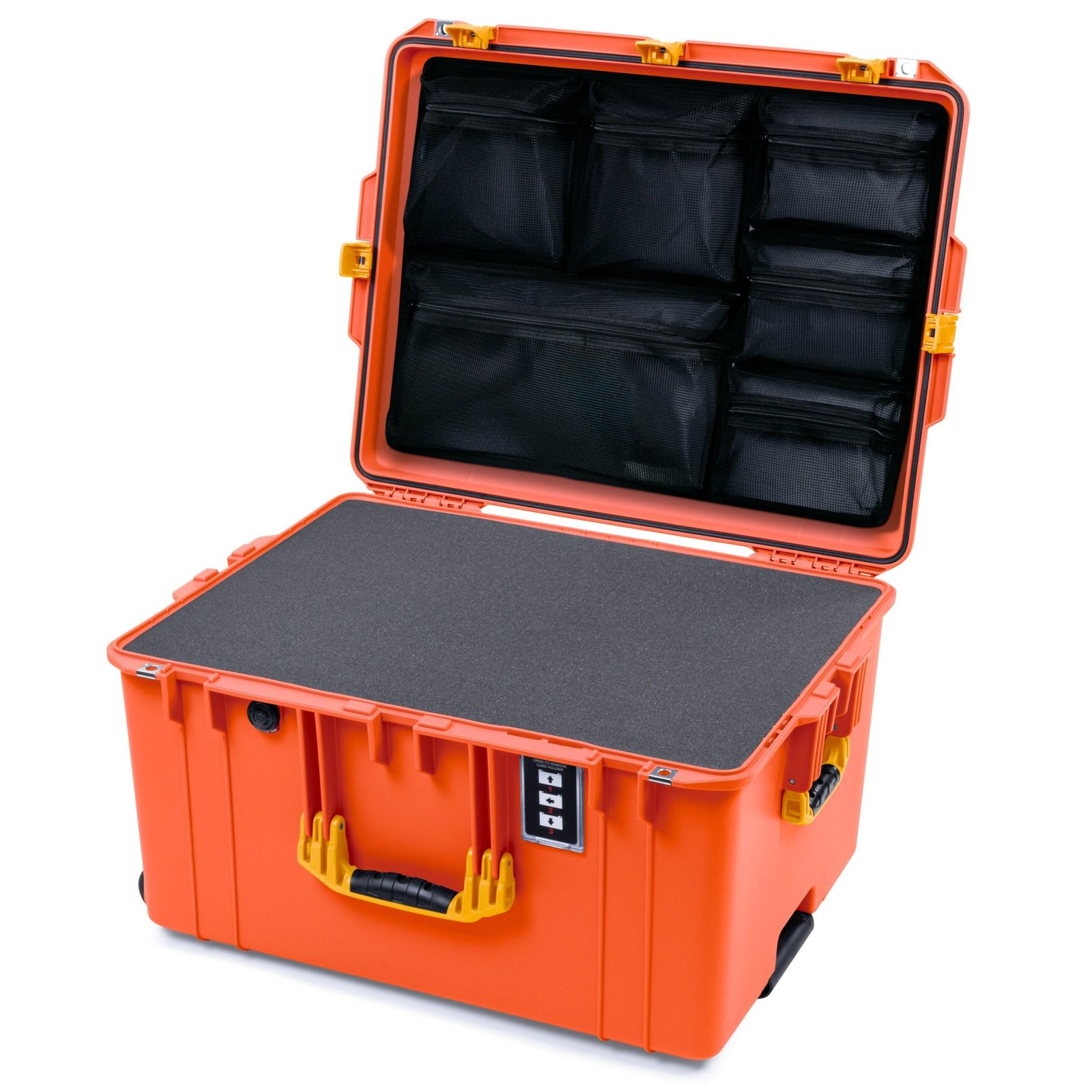 Pelican 1637 Air Case - Orange & Yellow Trolley - Pick & Pluck Foam / Mesh Lid Organizer