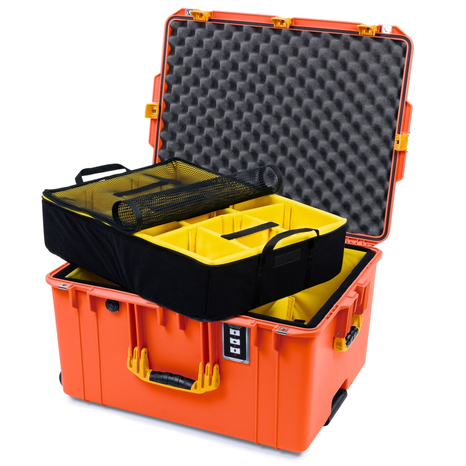 Pelican 1637 Air Case - Orange & Yellow Trolley - 2 - Layer Yellow Padded Microfiber Dividers / Convolute Lid Foam
