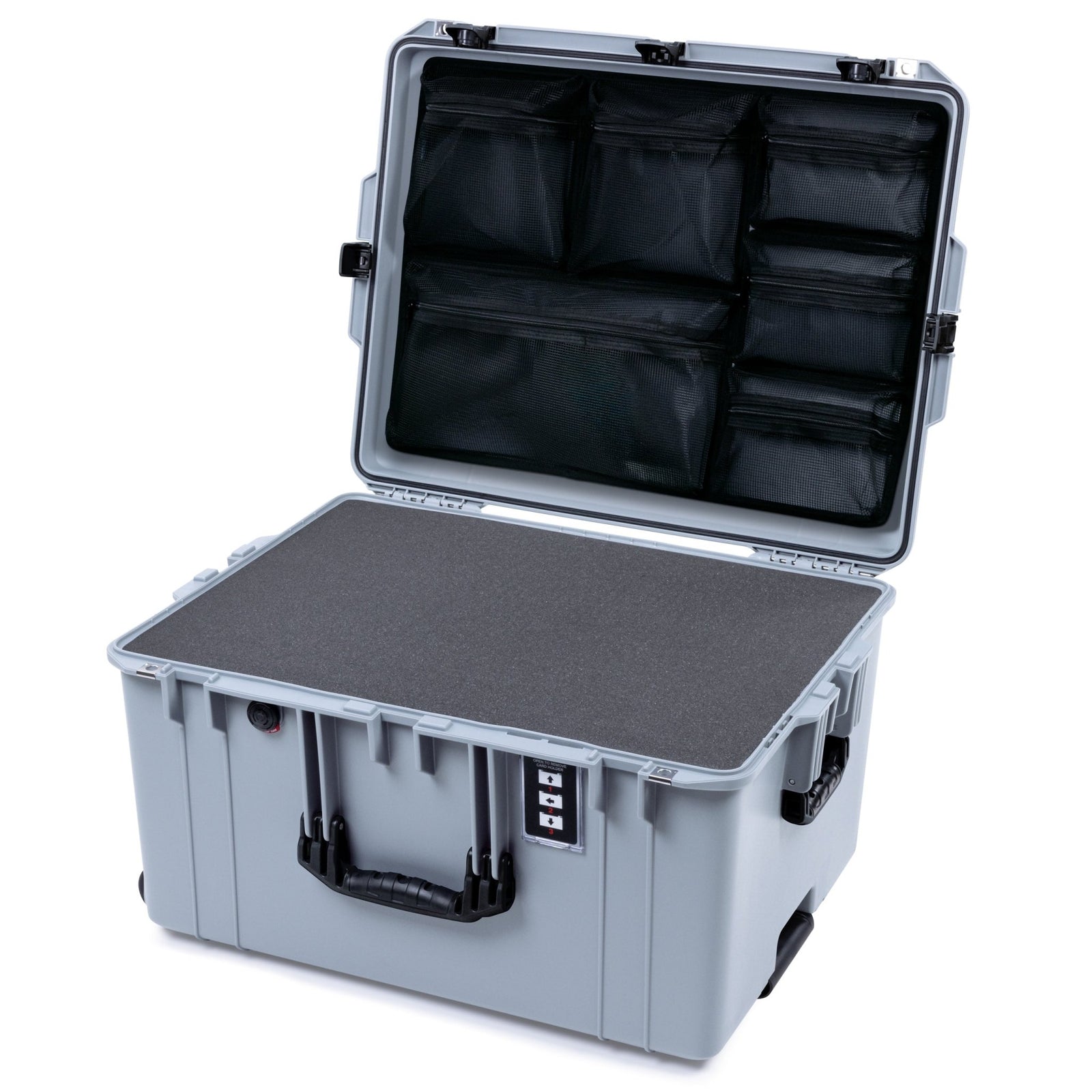 Pelican 1637 Air Case - Silver & Black TSA Latches + Trolley - Pick & Pluck Foam / Mesh Lid Organizer