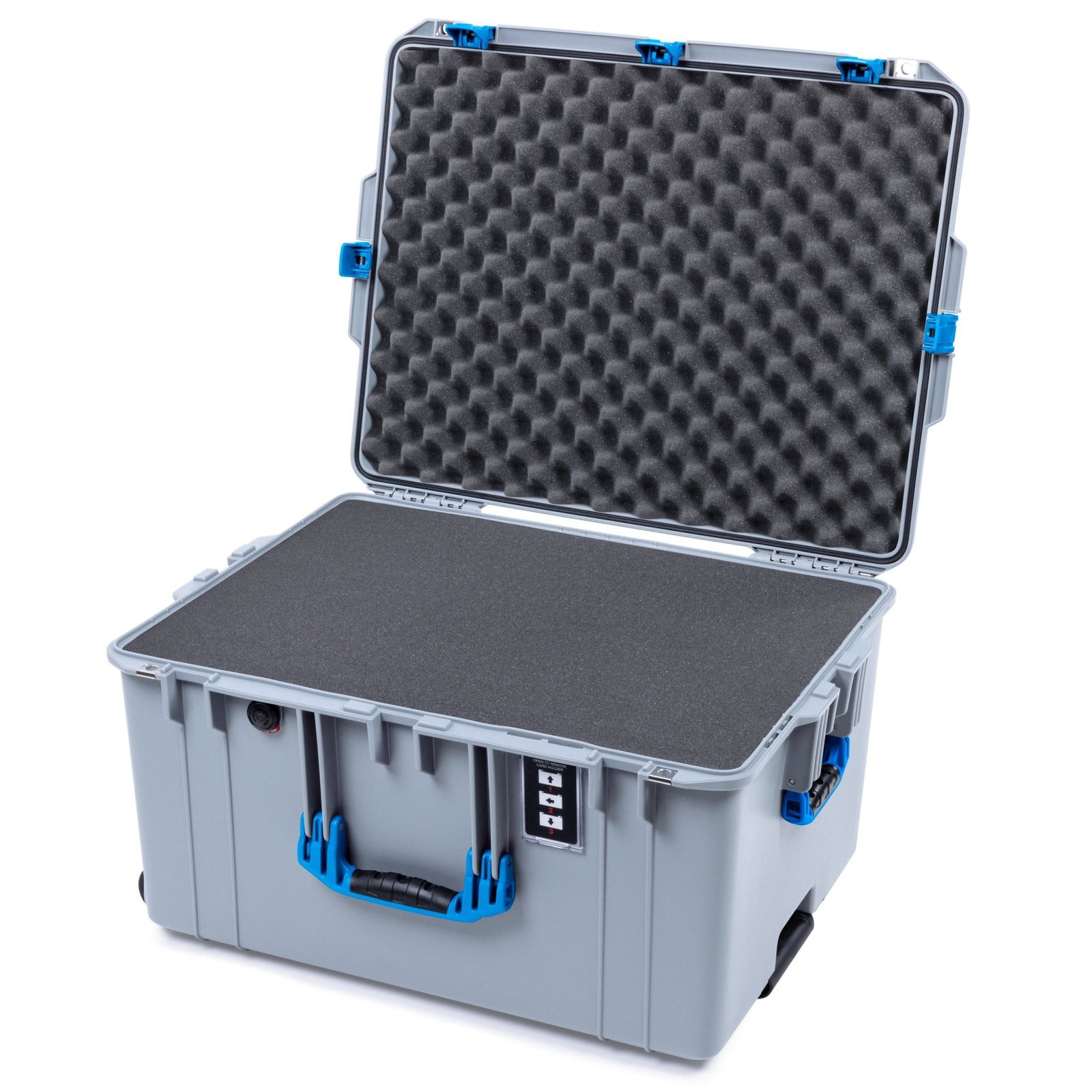 Pelican 1637 Air Case - Silver & Blue Trolley - Pick & Pluck Foam / Convolute Lid Foam