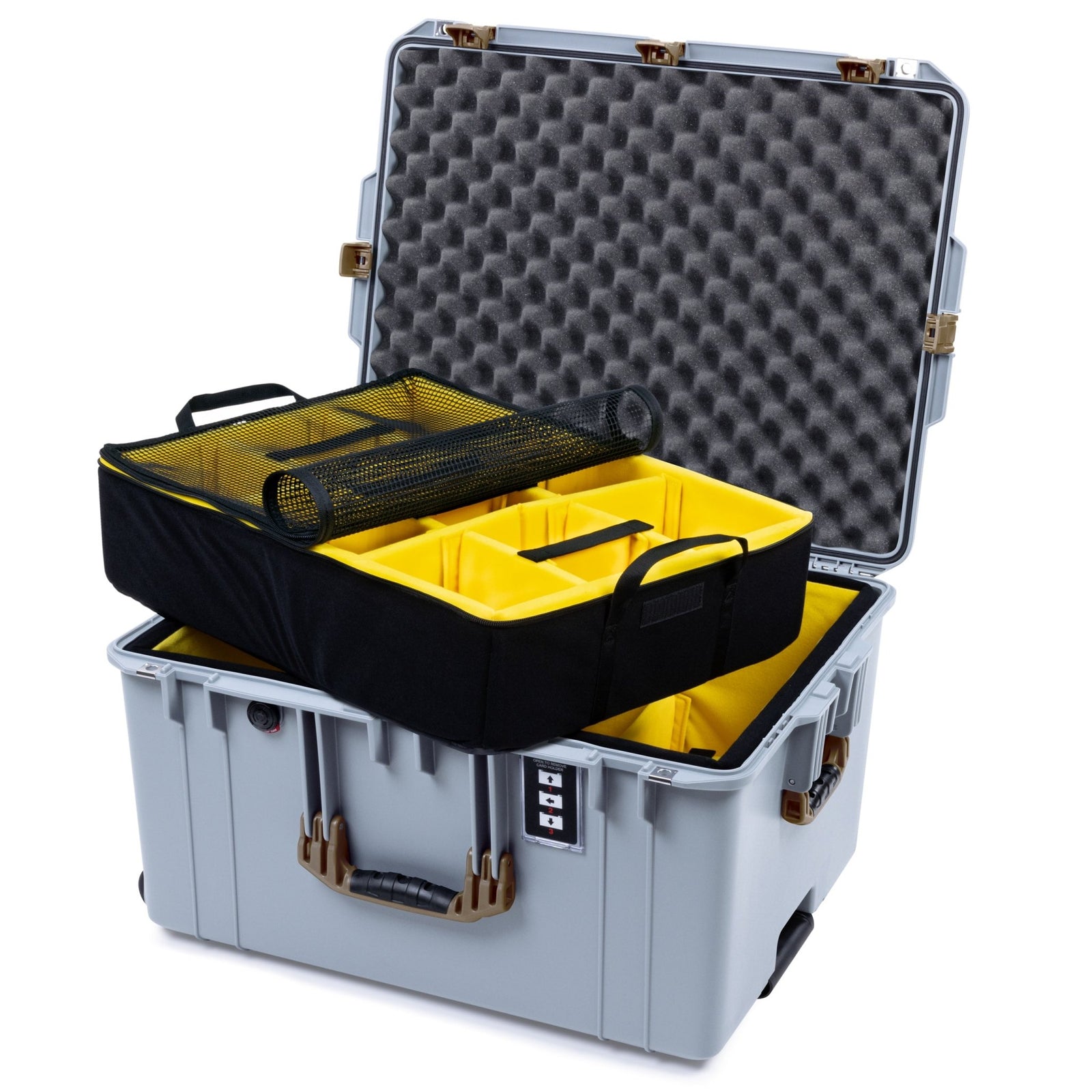 Pelican 1637 Air Case - Silver & Dark Desert Dirt - 2 - Layer Yellow Padded Microfiber Dividers / Convolute Lid Foam