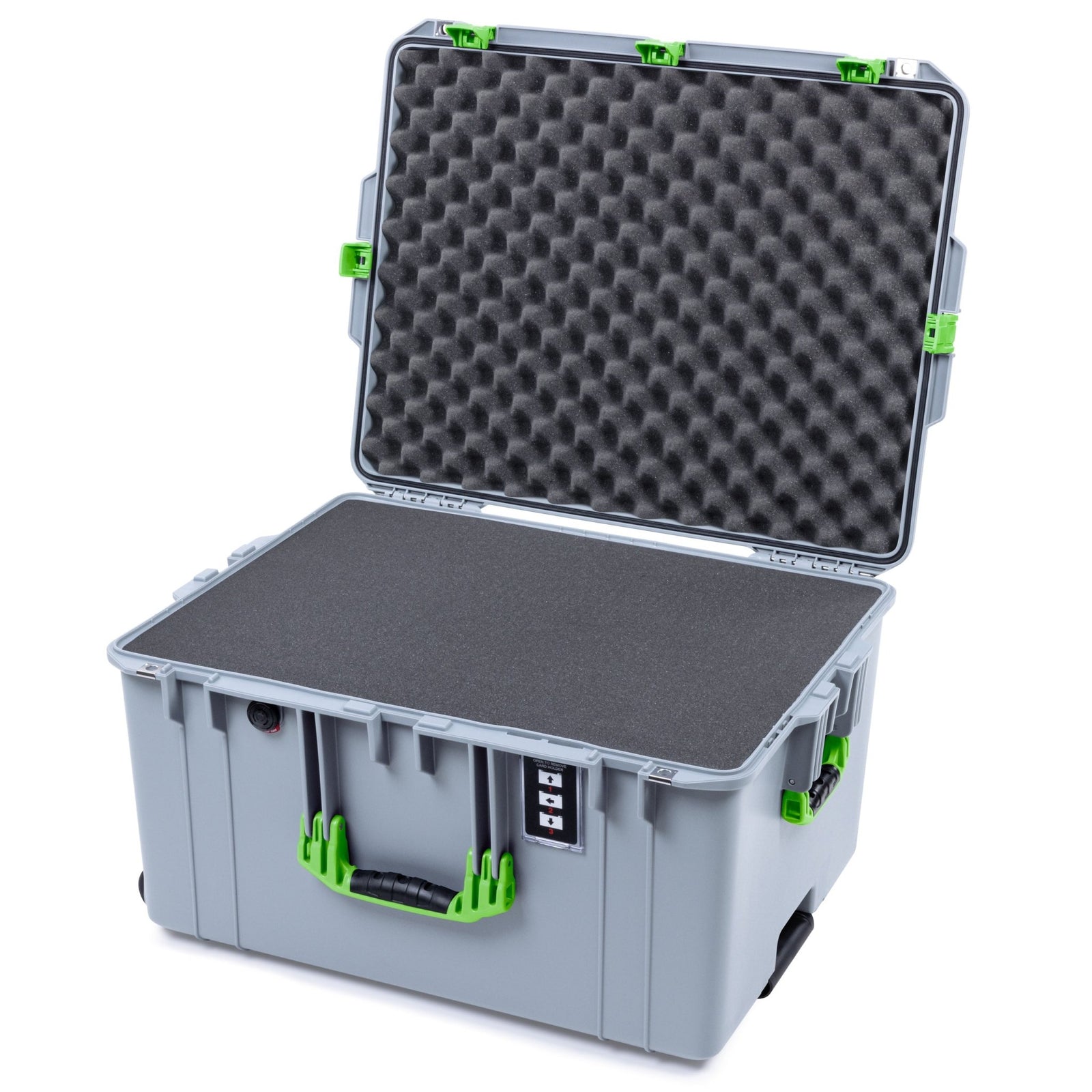 Pelican 1637 Air Case - Silver & Lime Green Trolley - Pick & Pluck Foam / Convolute Lid Foam