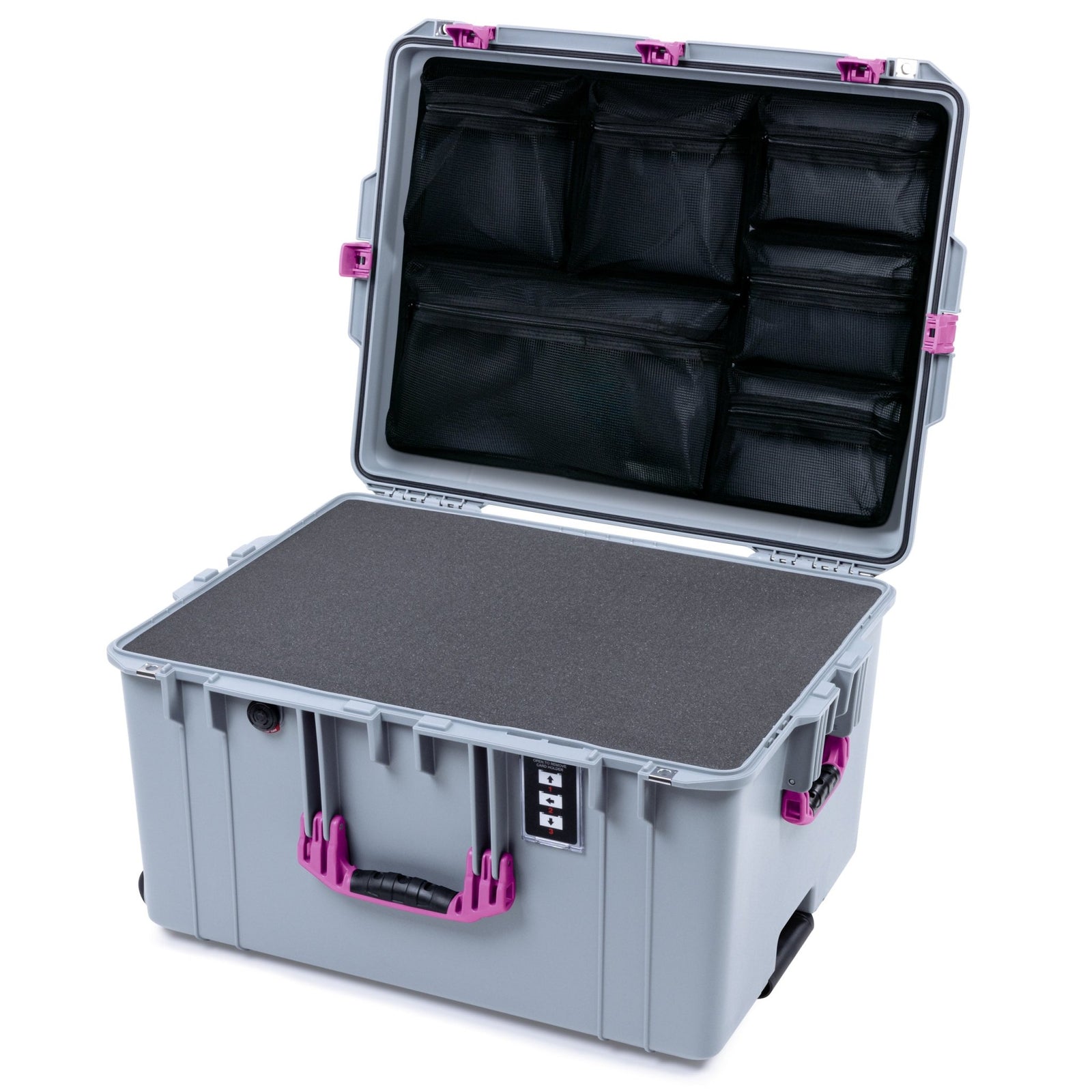 Pelican 1637 Air Case - Silver & Magenta - Pick & Pluck Foam / Mesh Lid Organizer