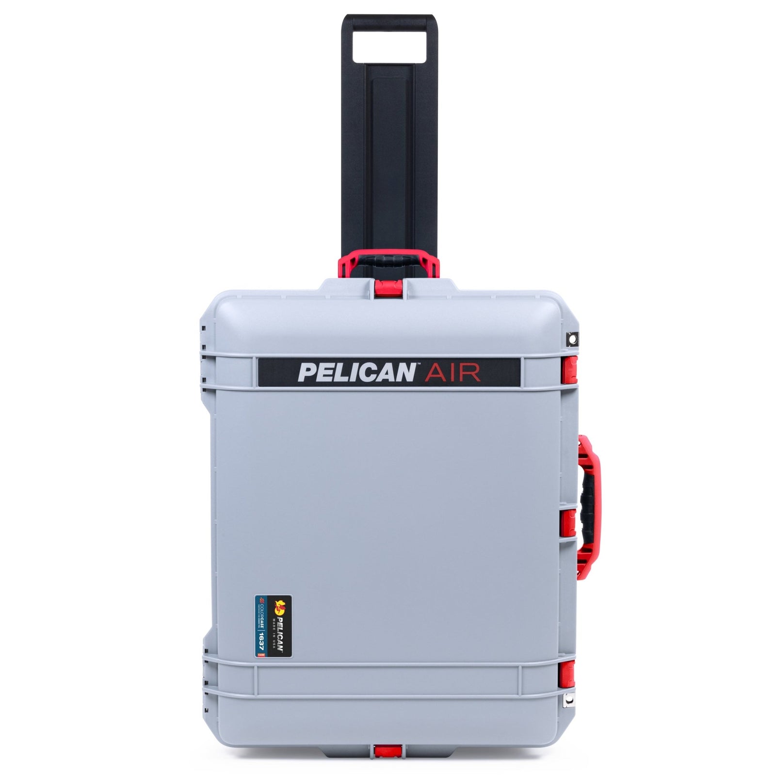 Pelican 1637 Air Case - Silver & Red TSA Latches + Trolley - Empty (Case Only)