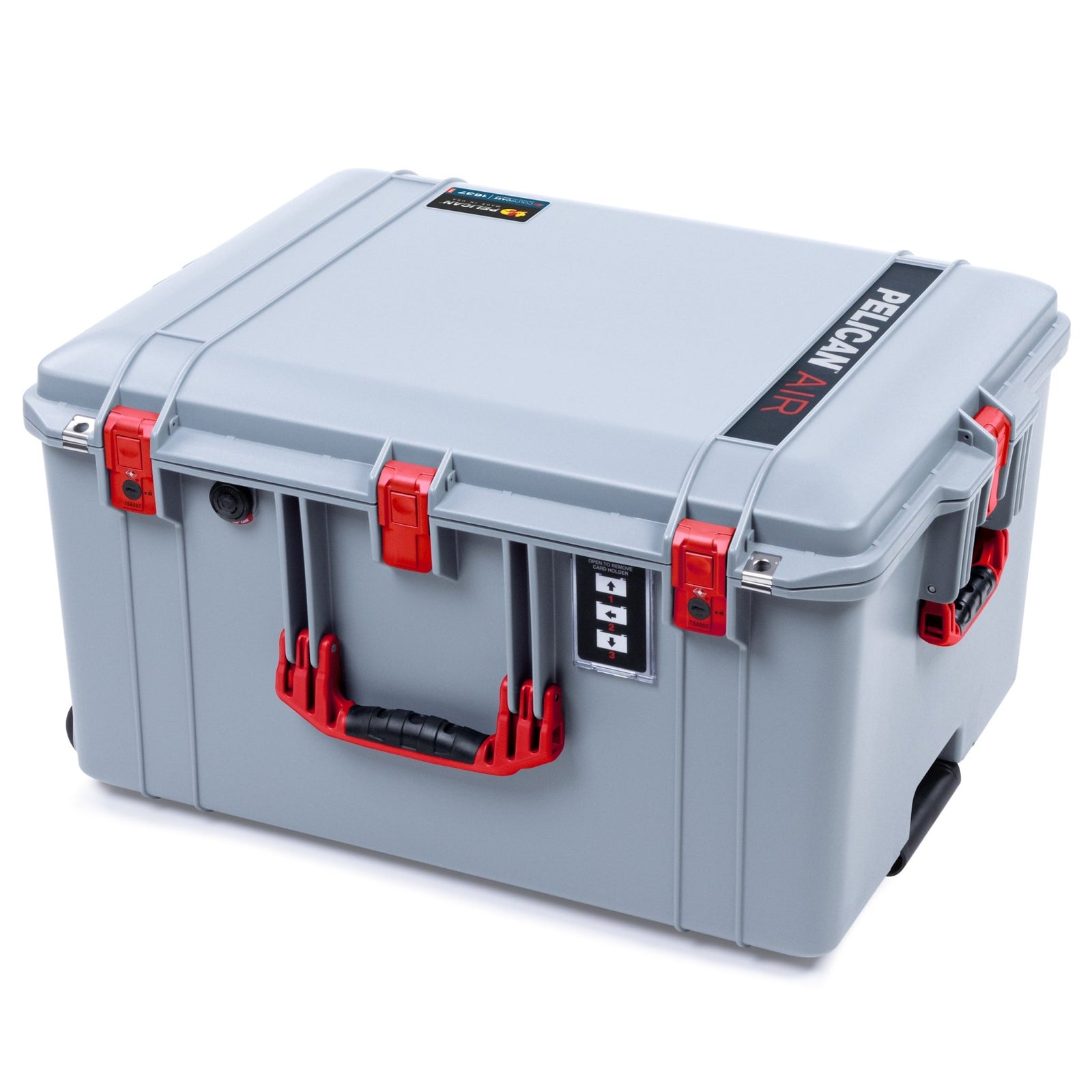 Pelican 1637 Air Case - Silver & Red TSA Latches + Trolley - Empty (Case Only)